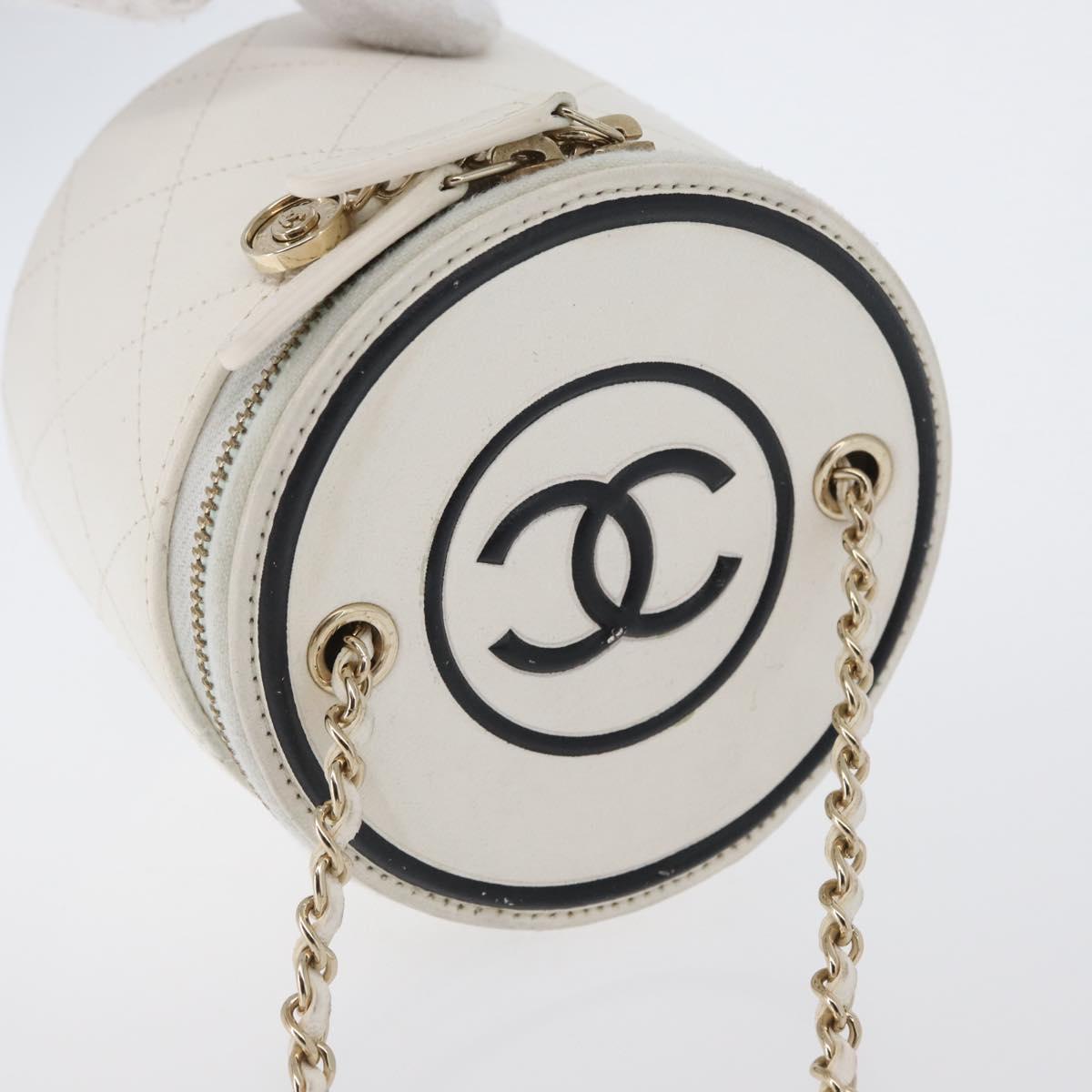 CHANEL Matelasse Chain Shoulder Bag Lamb Skin White Gold CC Auth 170857M