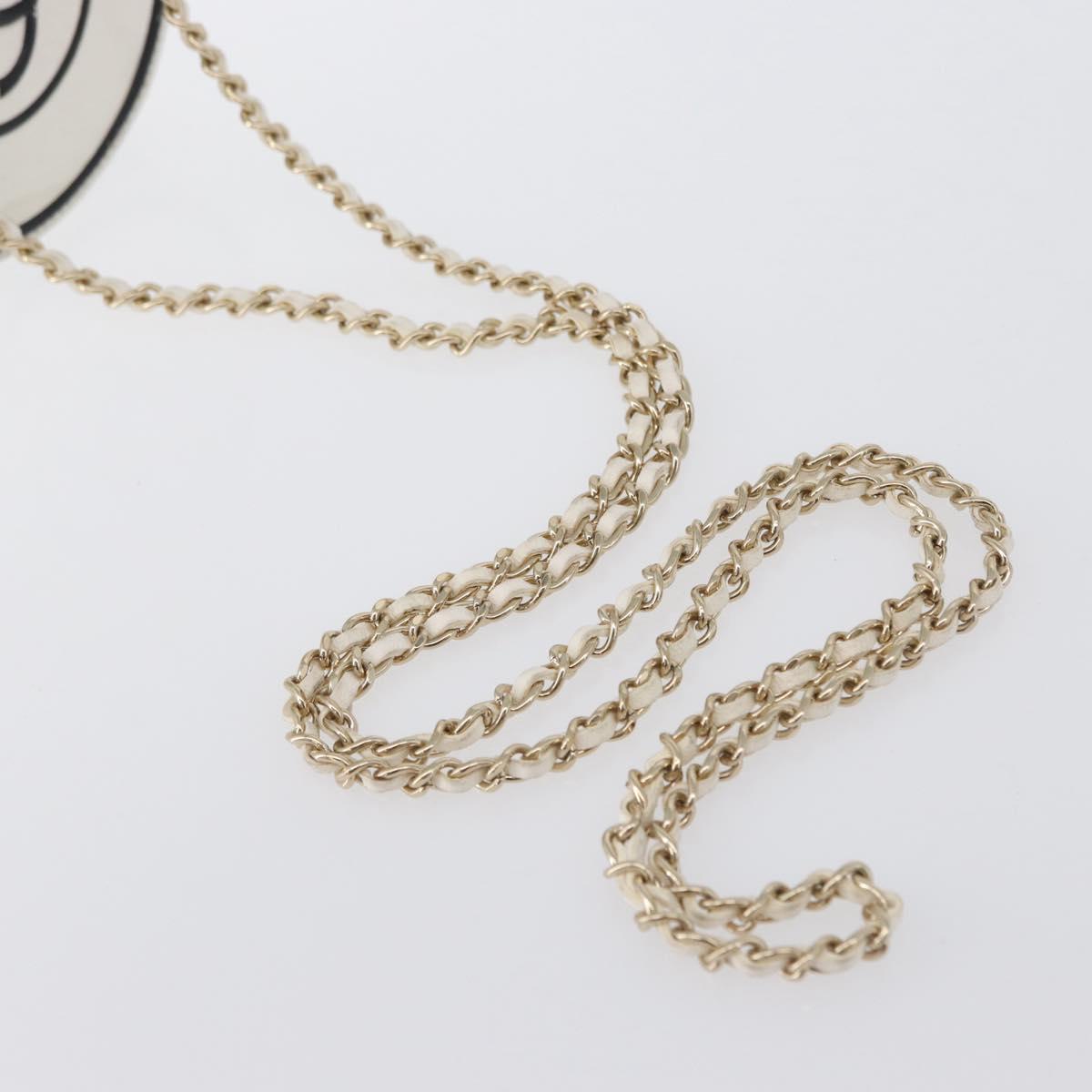 CHANEL Matelasse Chain Shoulder Bag Lamb Skin White Gold CC Auth 170857M