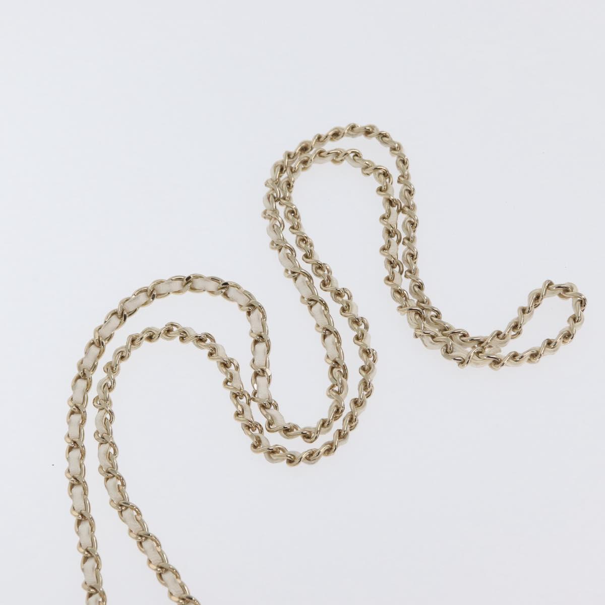 CHANEL Matelasse Chain Shoulder Bag Lamb Skin White Gold CC Auth 170857M