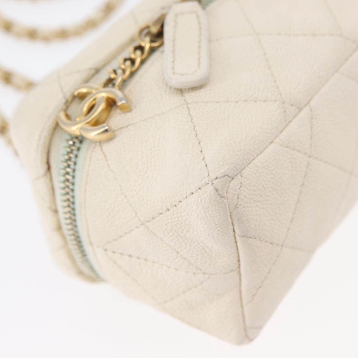 CHANEL Matelasse Vanity Chain Bag Caviar Skin White Gold CC Auth 170858A
