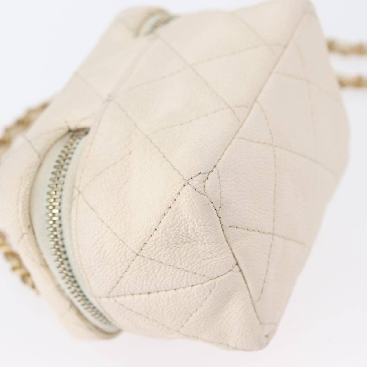 CHANEL Matelasse Vanity Chain Bag Caviar Skin White Gold CC Auth 170858A