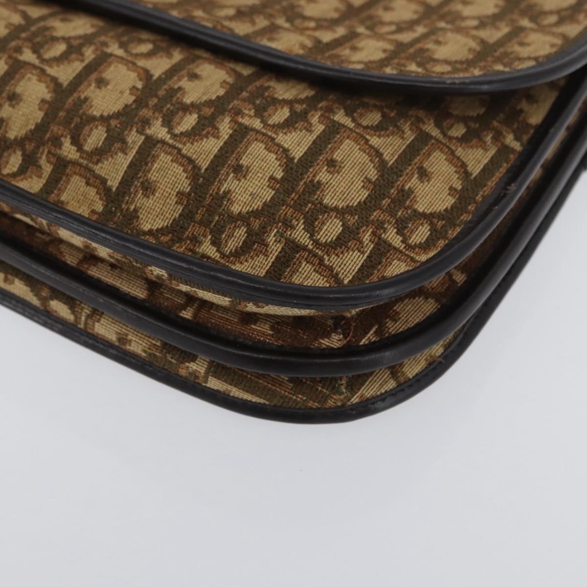 Christian Dior Trotter Canvas Shoulder Bag Beige Gold Auth 170884