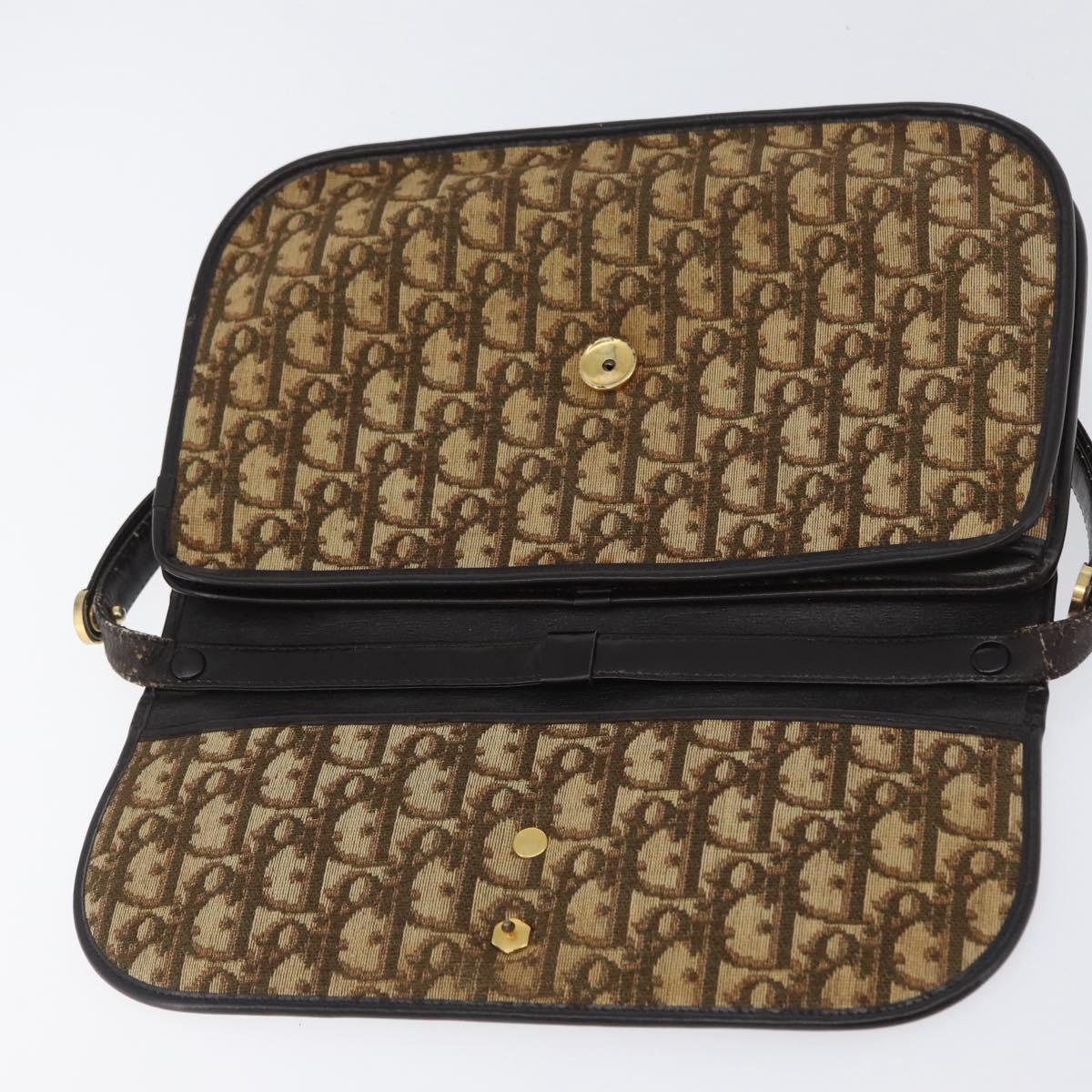 Christian Dior Trotter Canvas Shoulder Bag Beige Gold Auth 170884