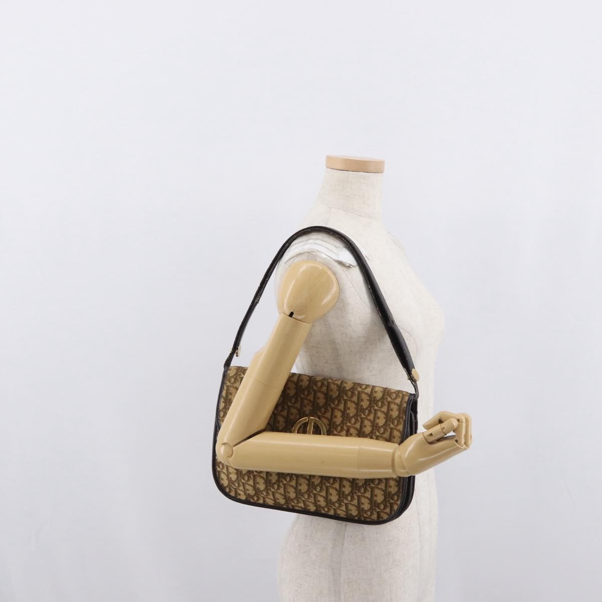 Christian Dior Trotter Canvas Shoulder Bag Beige Gold Auth 170884