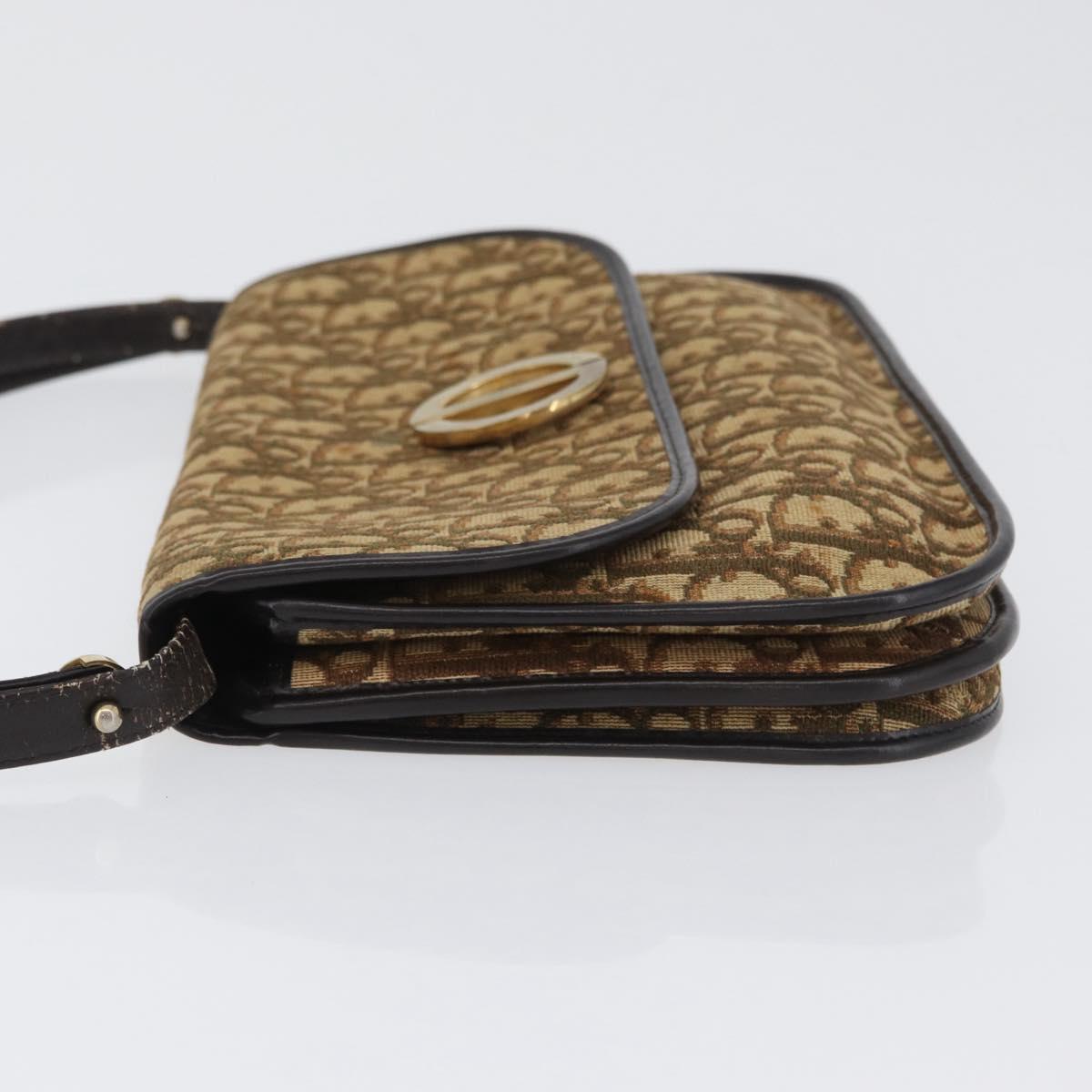 Christian Dior Trotter Canvas Shoulder Bag Beige Gold Auth 170884
