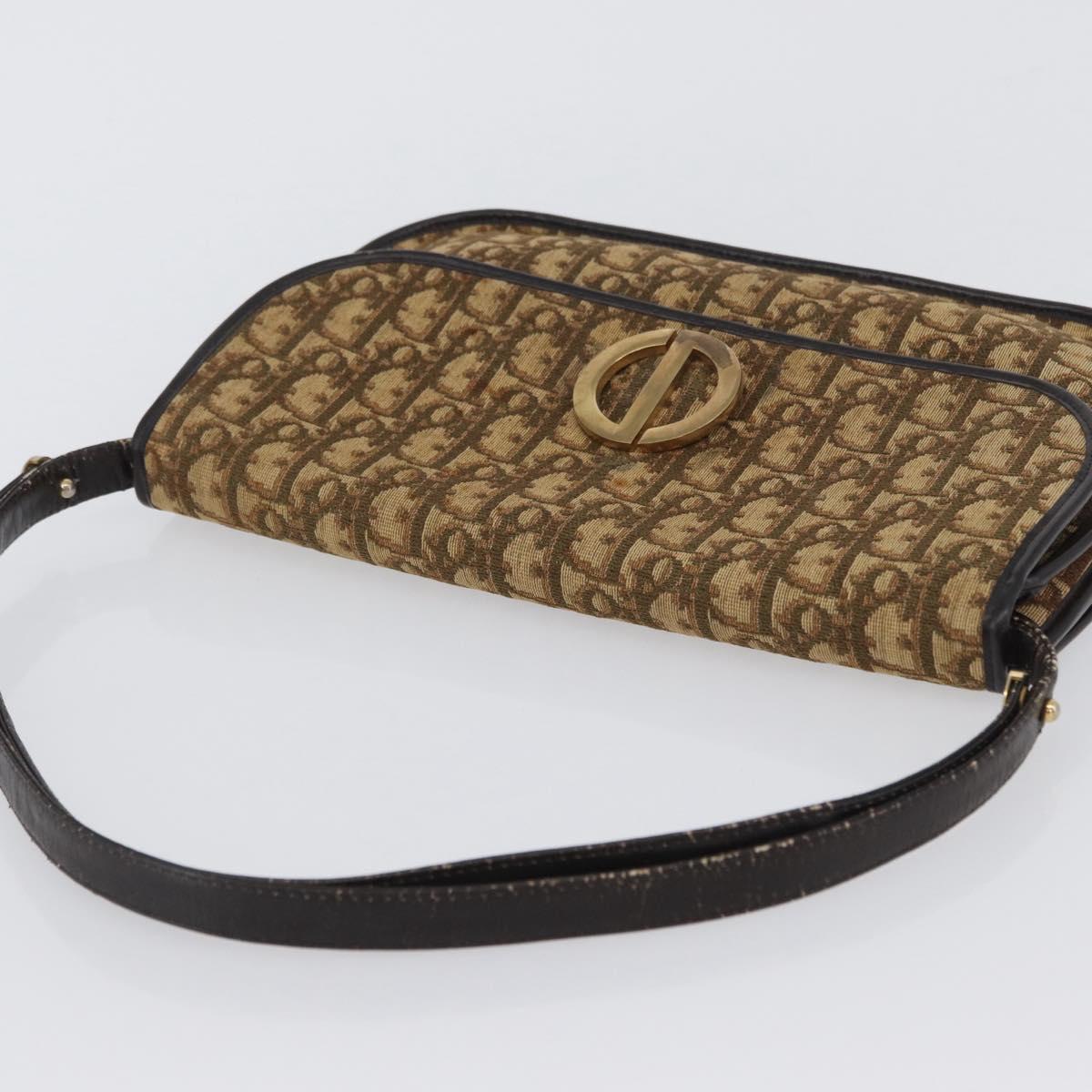Christian Dior Trotter Canvas Shoulder Bag Beige Gold Auth 170884