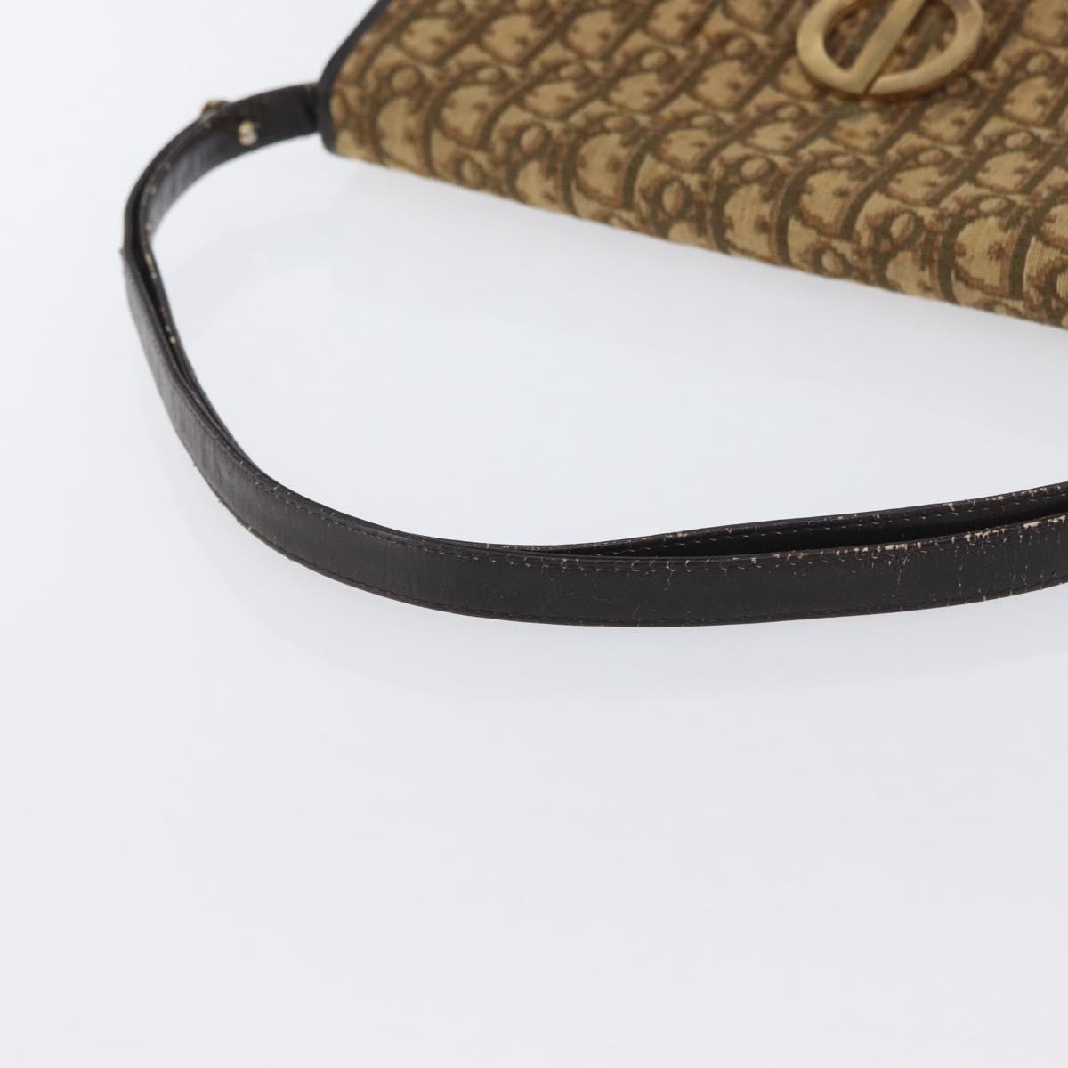 Christian Dior Trotter Canvas Shoulder Bag Beige Gold Auth 170884