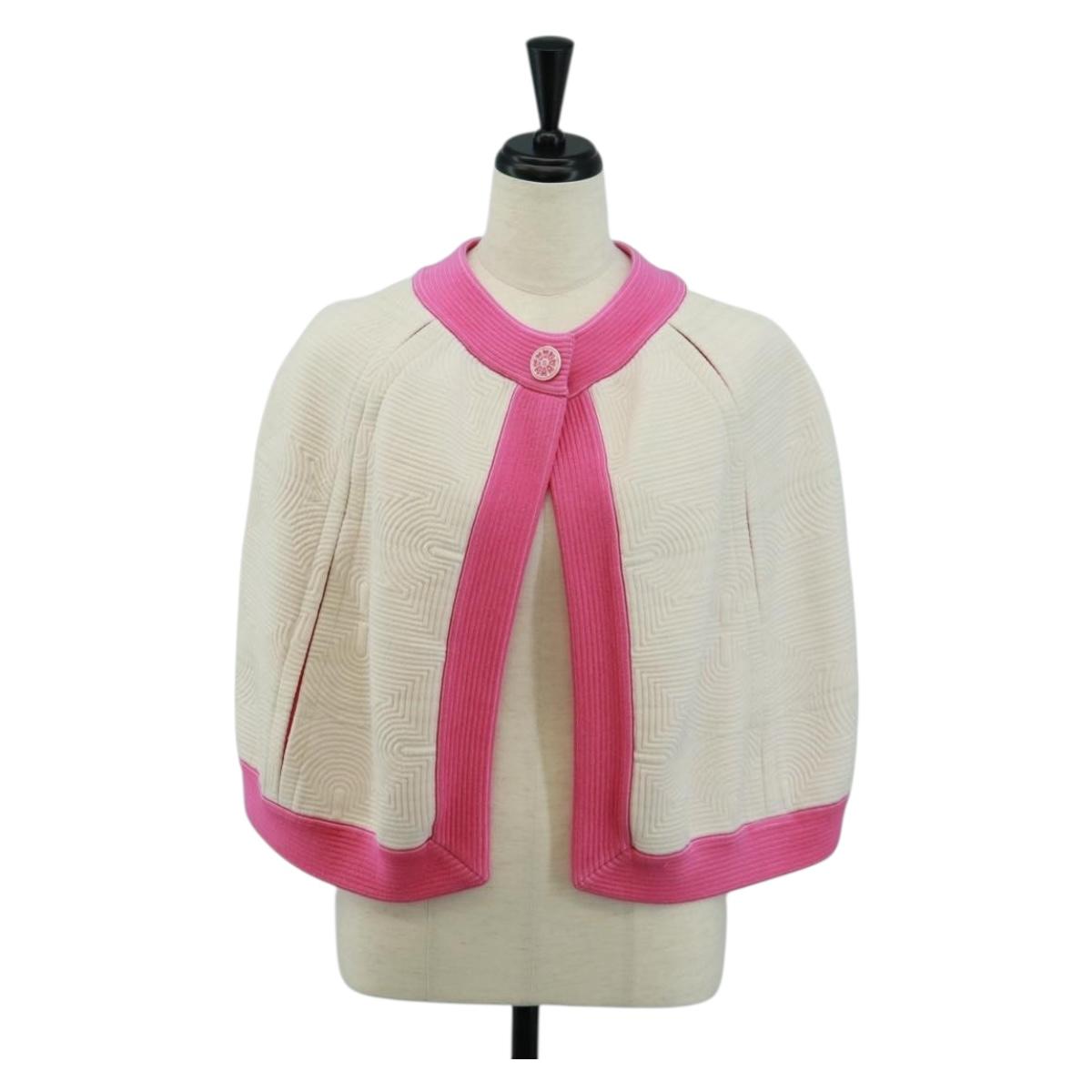 CHANEL Cape Poncho cotton White Pink CC Auth 170887V