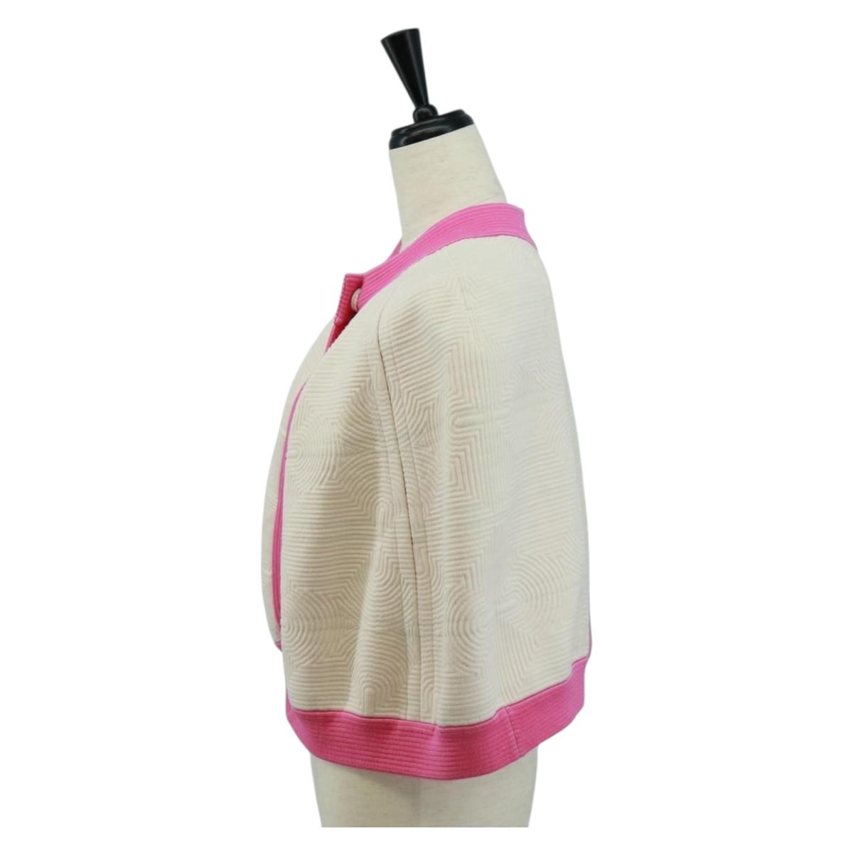 CHANEL Cape Poncho cotton White Pink CC Auth 170887V