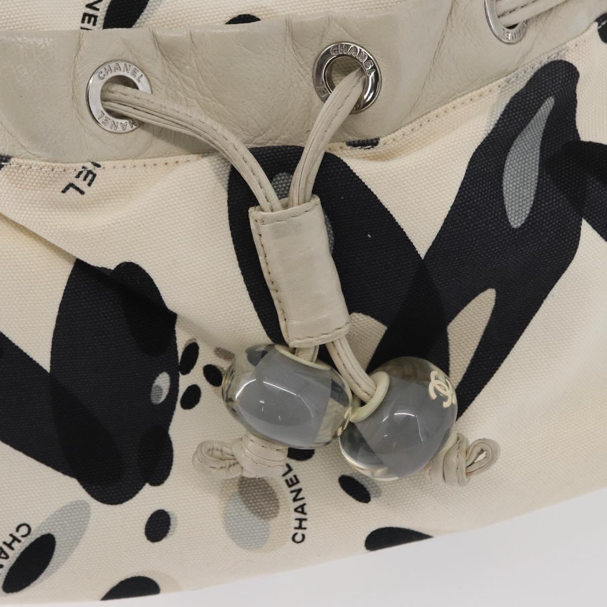 CHANEL Tote Bag Canvas White Silver CC Auth 170892
