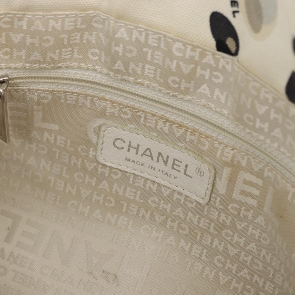 CHANEL Tote Bag Canvas White Silver CC Auth 170892