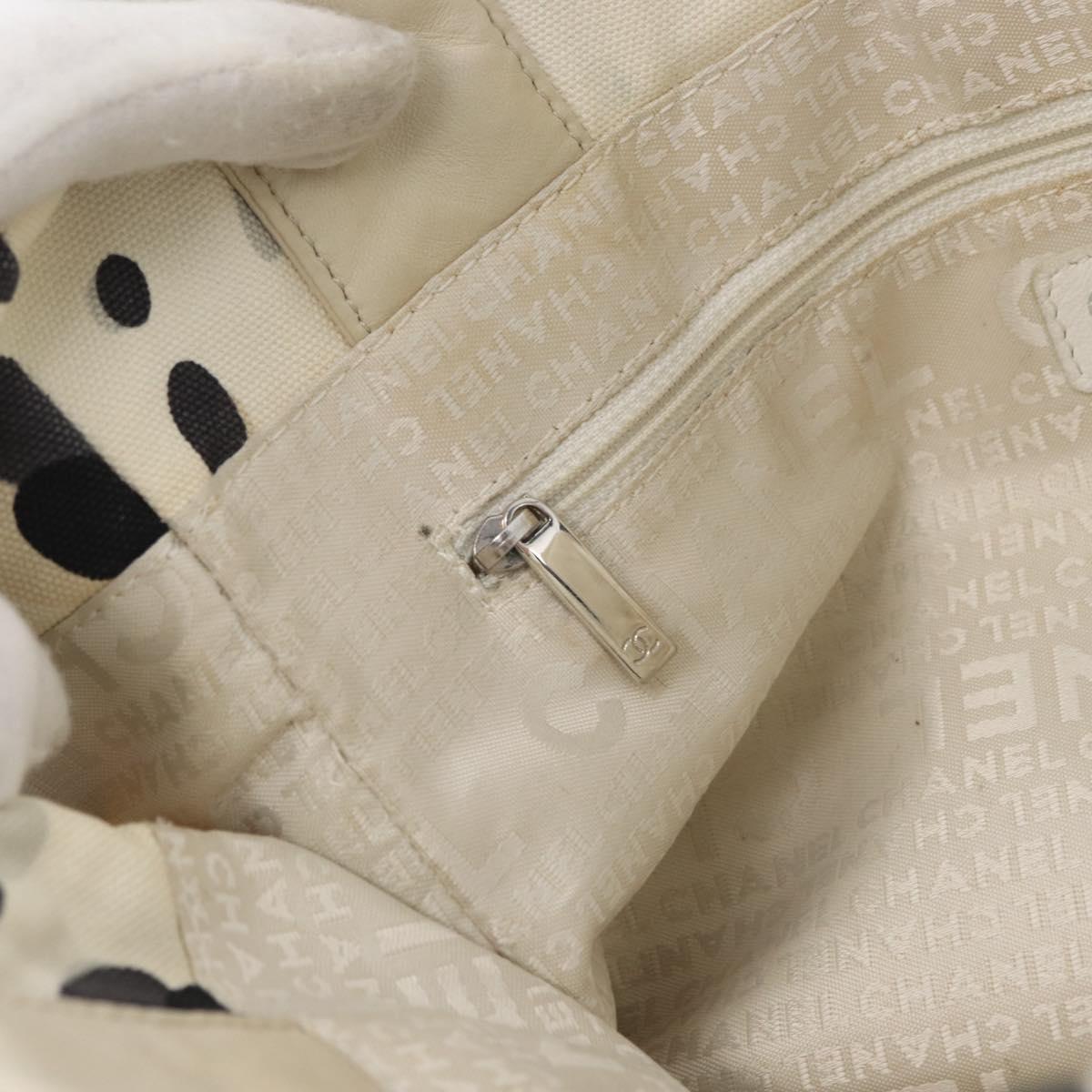 CHANEL Tote Bag Canvas White Silver CC Auth 170892