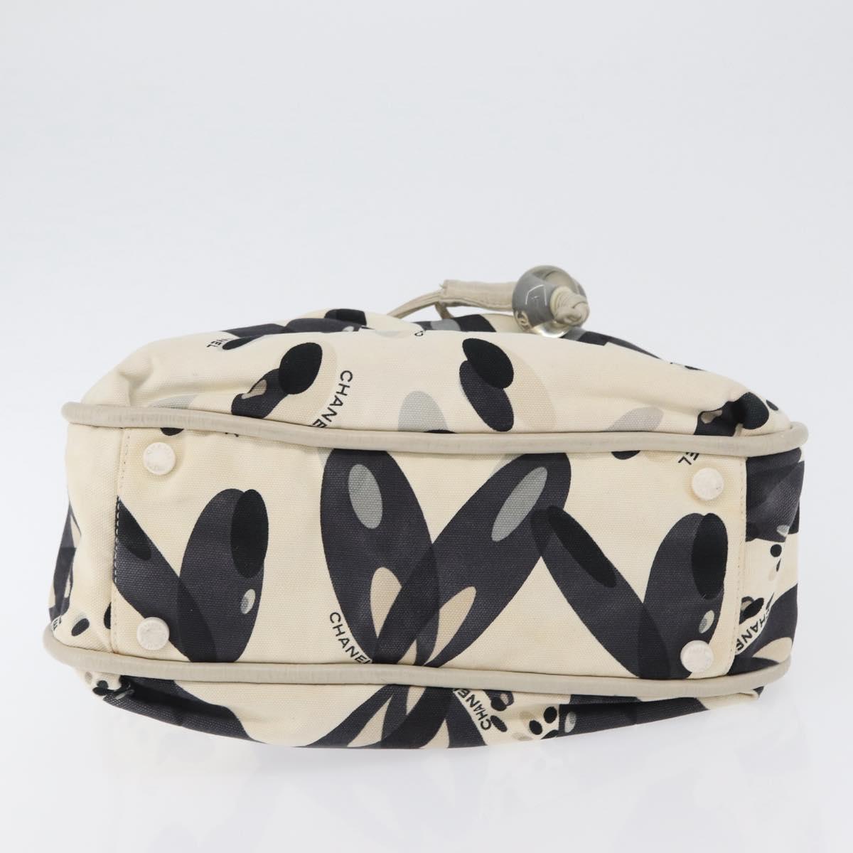 CHANEL Tote Bag Canvas White Silver CC Auth 170892