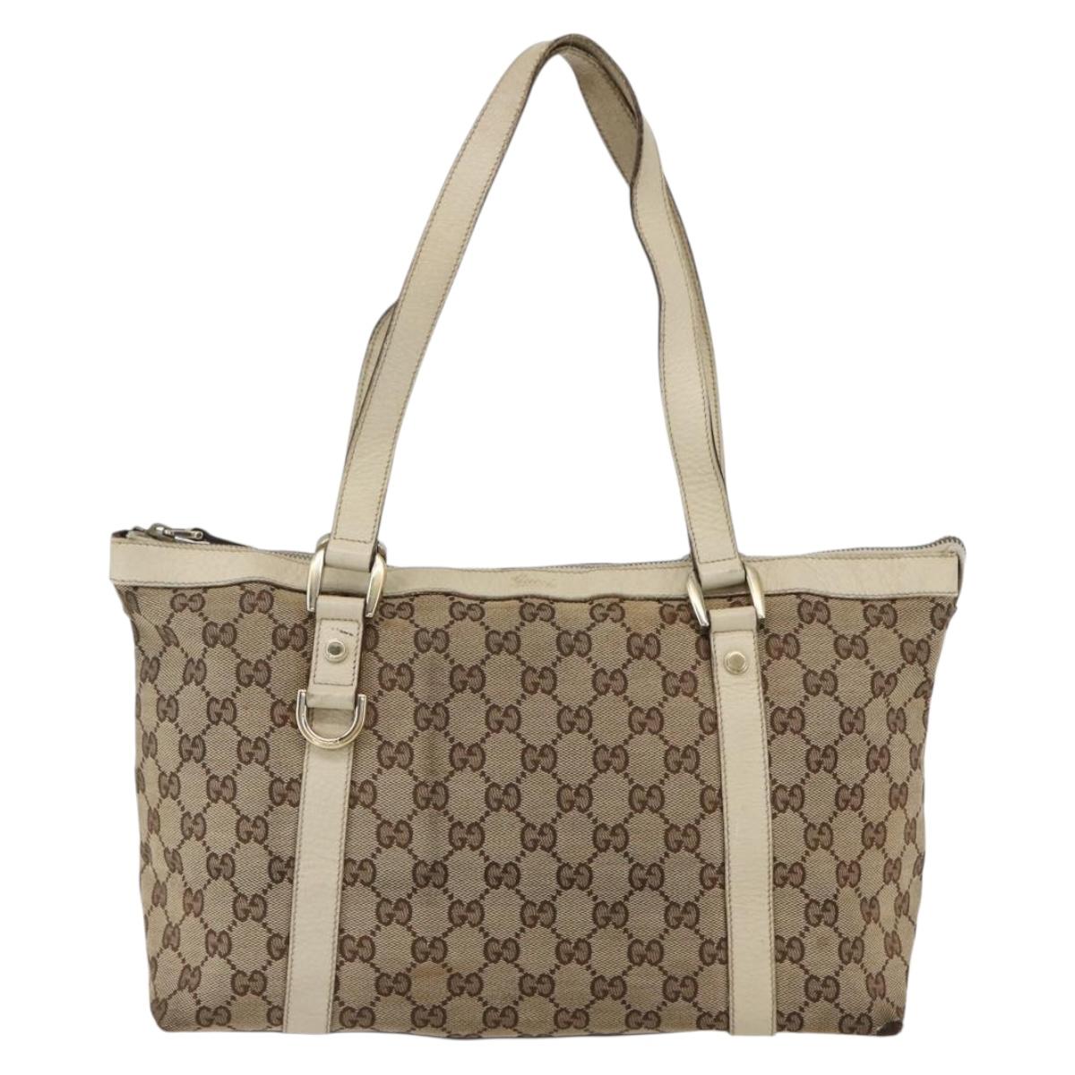 GUCCI GG Canvas Abbey Tote Bag Beige Gold 141470 Auth 170896