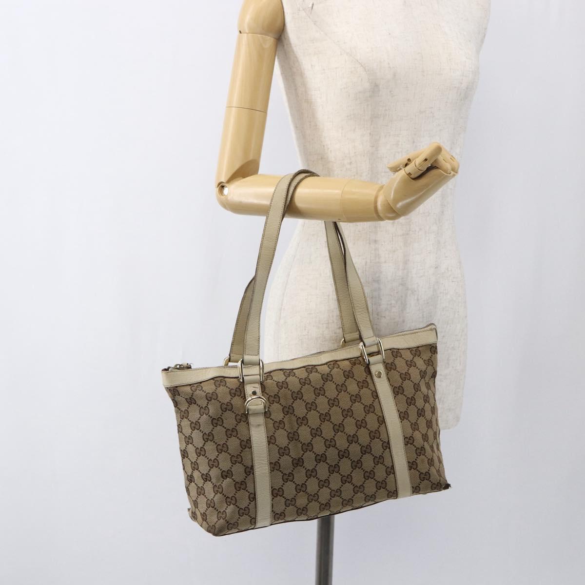 GUCCI GG Canvas Abbey Tote Bag Beige Gold 141470 Auth 170896