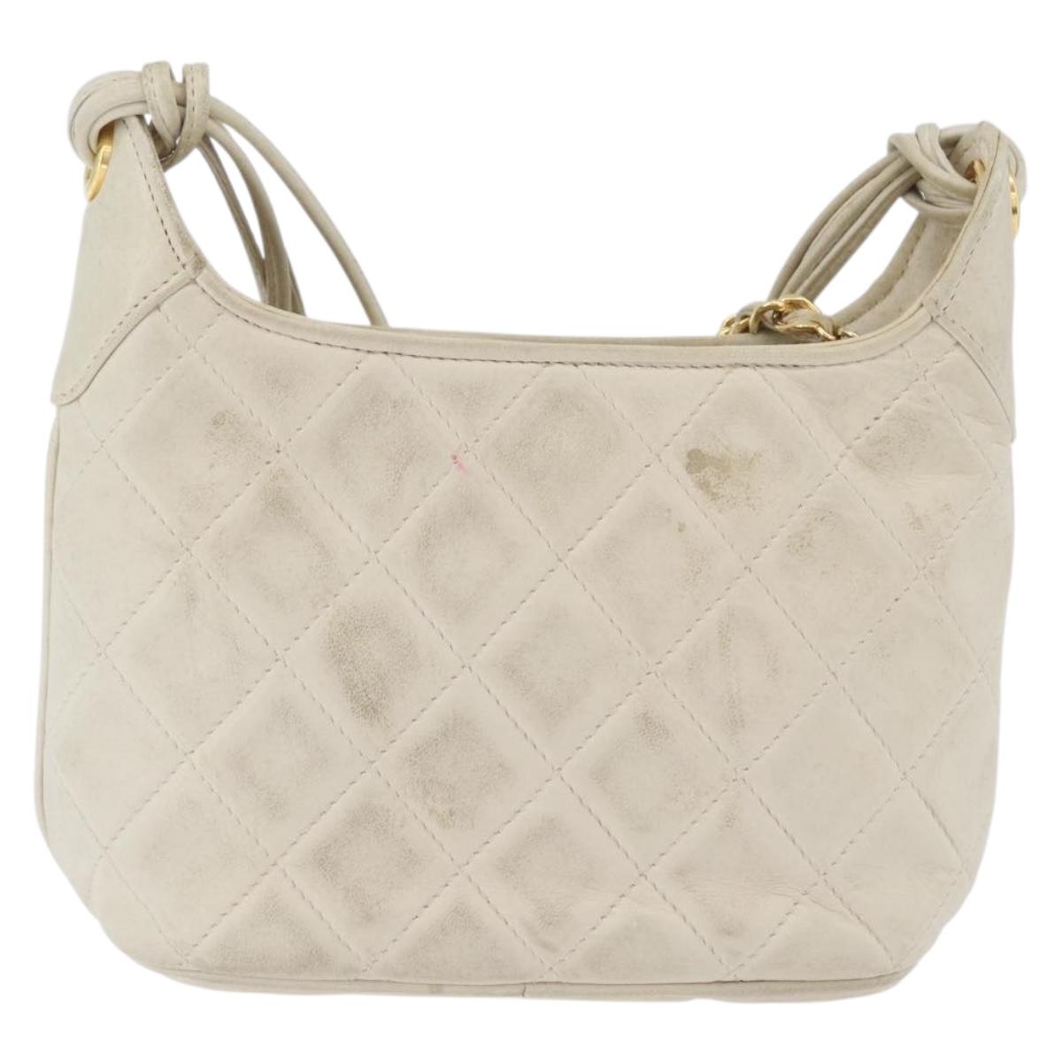 CHANEL Matelasse Shoulder Bag Lamb Skin Ivory Gold CC Auth 170897