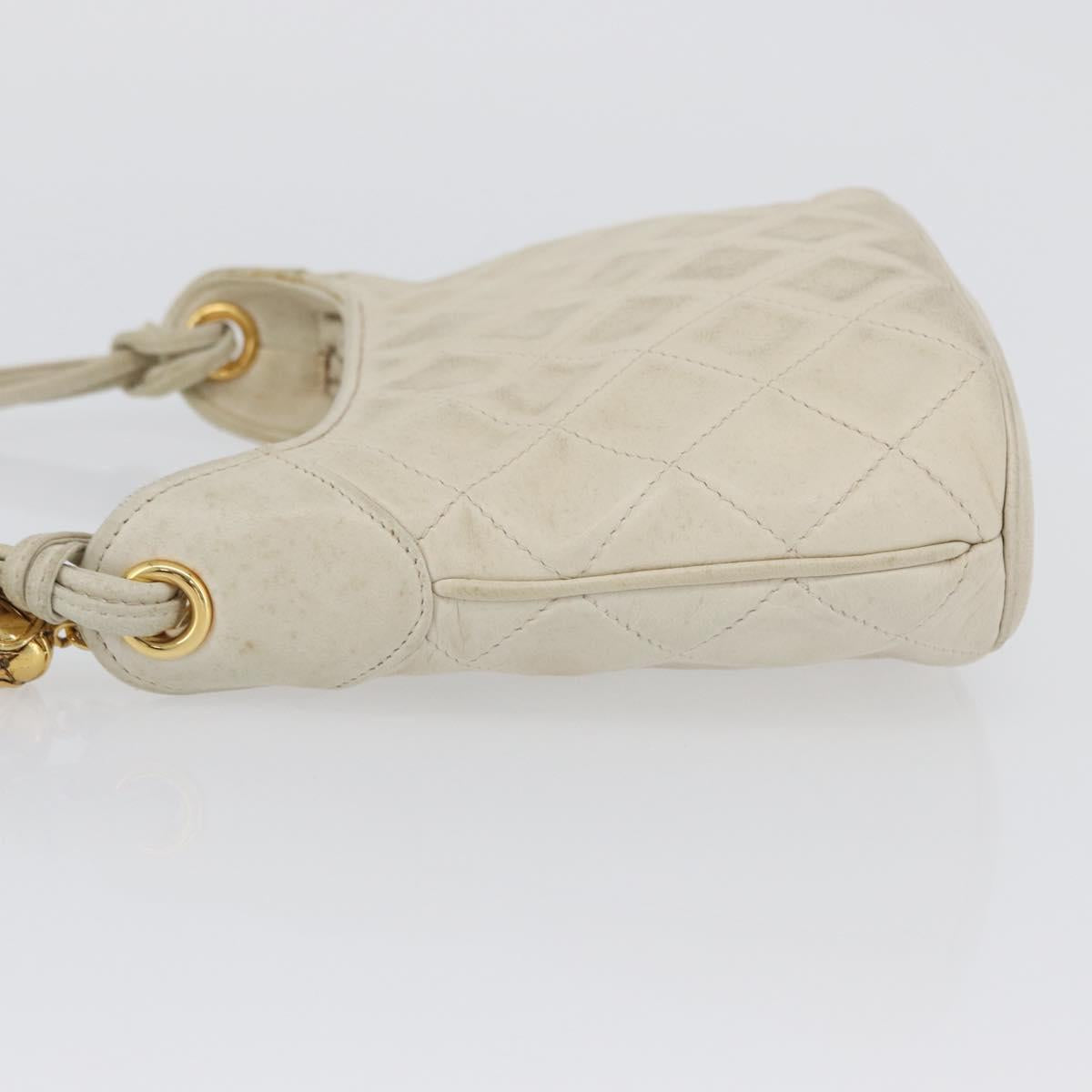 CHANEL Matelasse Shoulder Bag Lamb Skin Ivory Gold CC Auth 170897