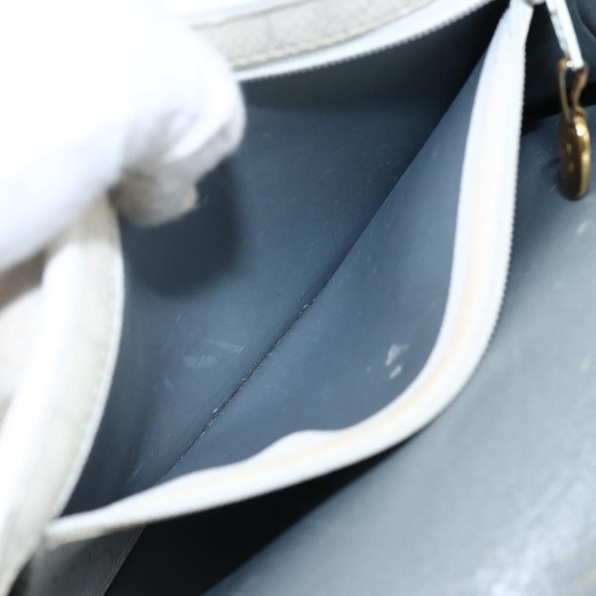 Christian Dior Honeycomb Canvas Shoulder Bag PVC White Gold Auth 170899