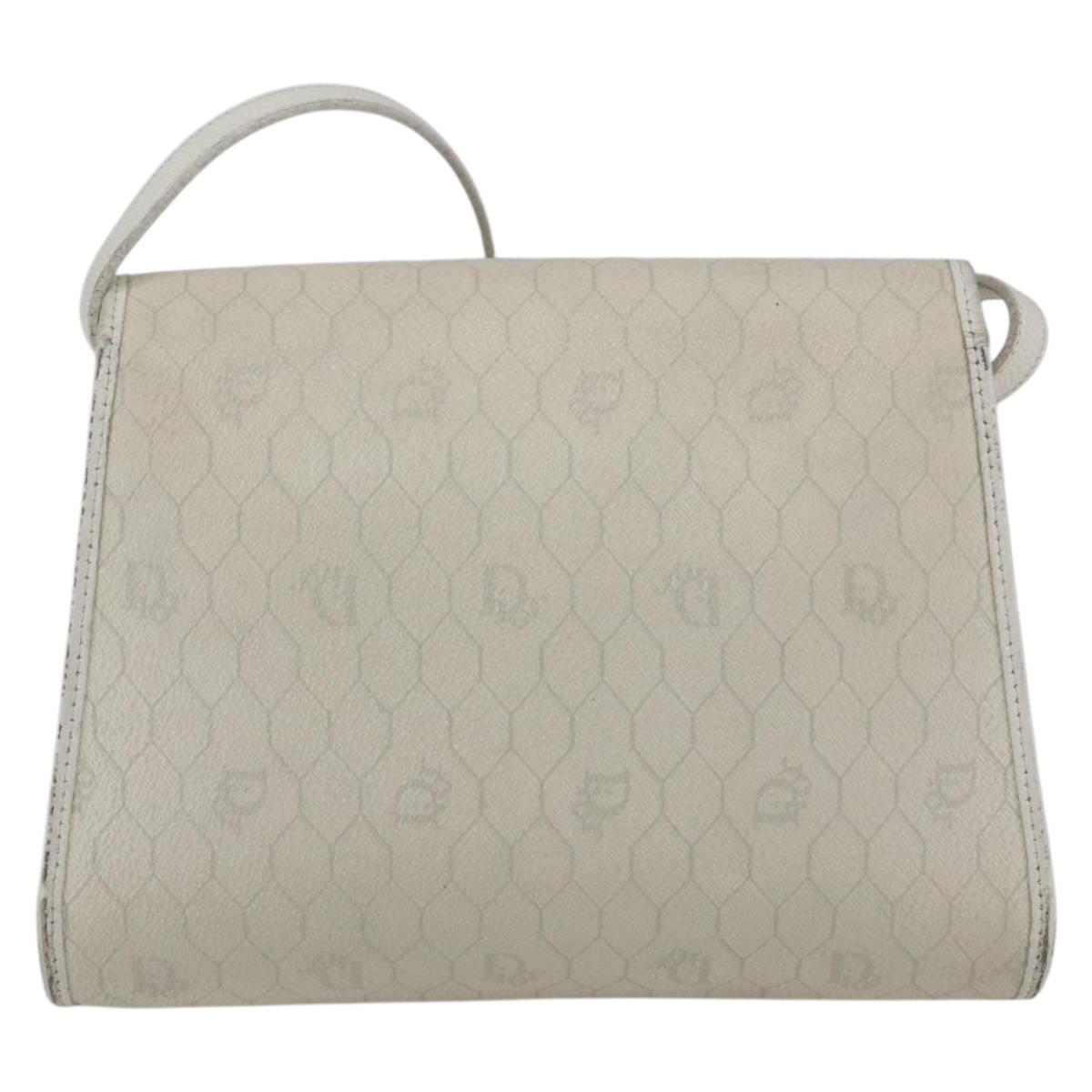Christian Dior Honeycomb Canvas Shoulder Bag PVC White Gold Auth 170899