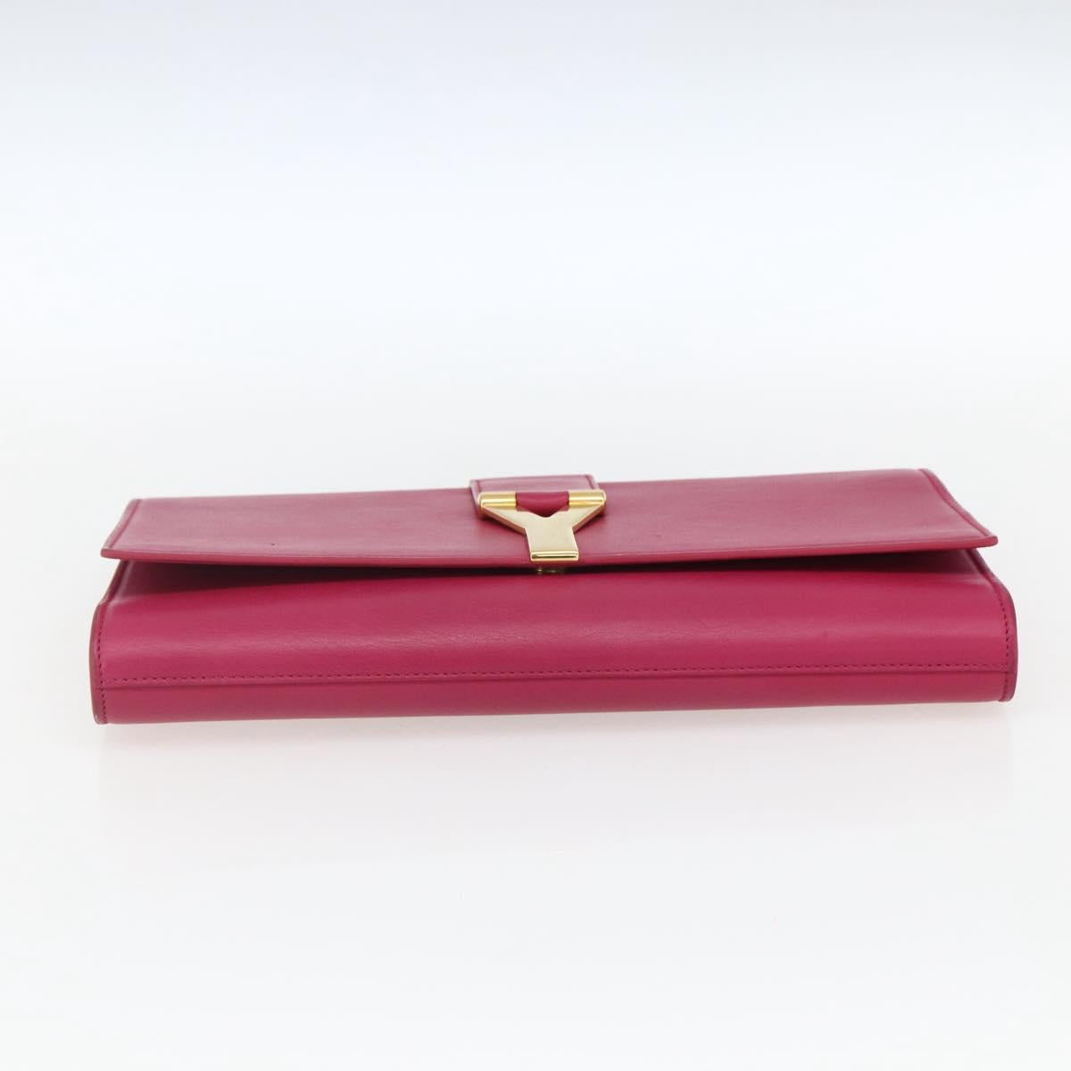 SAINT LAURENT Y Line Clutch Bag Leather Pink Gold 311213 Auth 170902