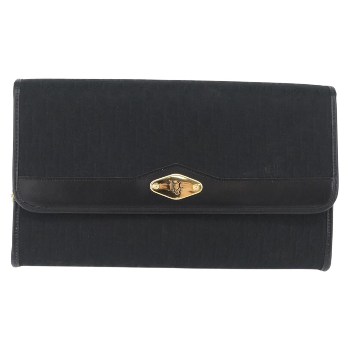Christian Dior Trotter Canvas Chain Shoulder Bag Black Gold Auth 170904