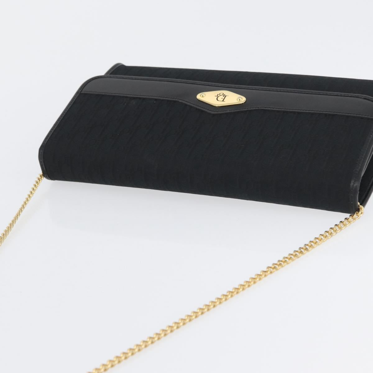 Christian Dior Trotter Canvas Chain Shoulder Bag Black Gold Auth 170904