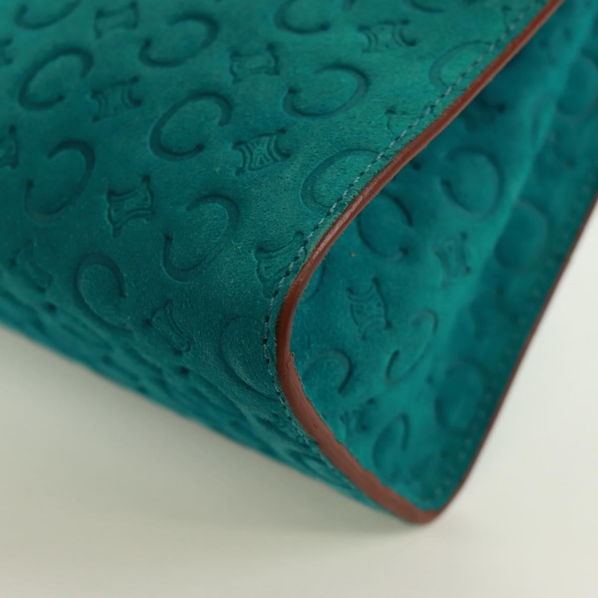 CELINE C Macadam Canvas Hand Bag Suede Turquoise Blue Silver Auth 170908V