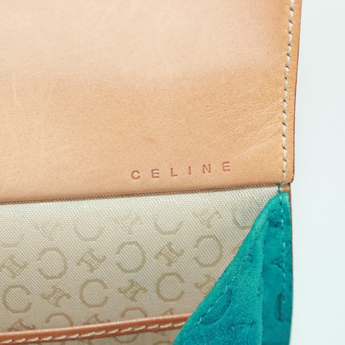 CELINE C Macadam Canvas Hand Bag Suede Turquoise Blue Silver Auth 170908V