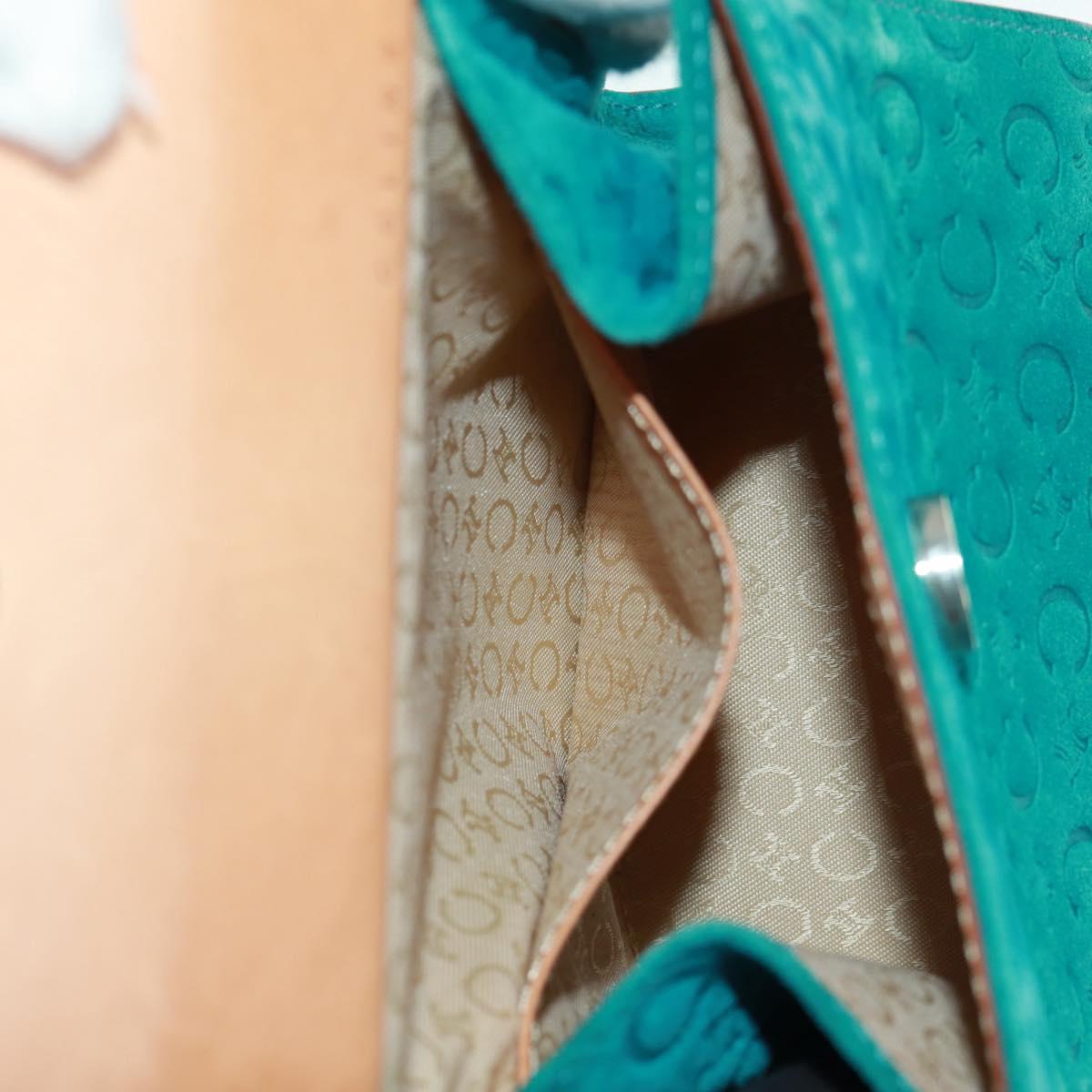 CELINE C Macadam Canvas Hand Bag Suede Turquoise Blue Silver Auth 170908V