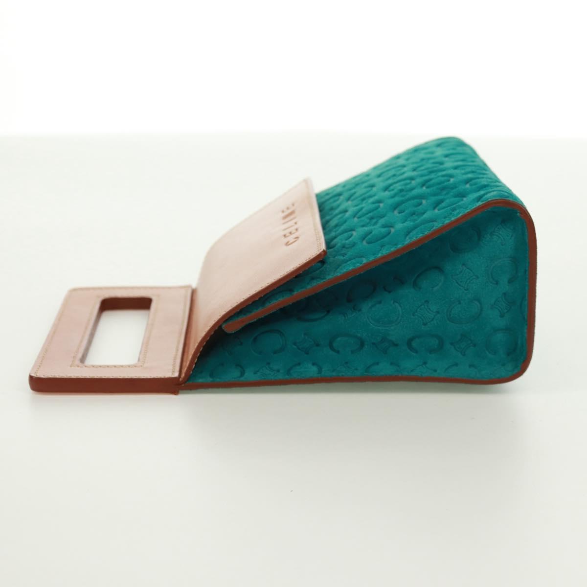 CELINE C Macadam Canvas Hand Bag Suede Turquoise Blue Silver Auth 170908V