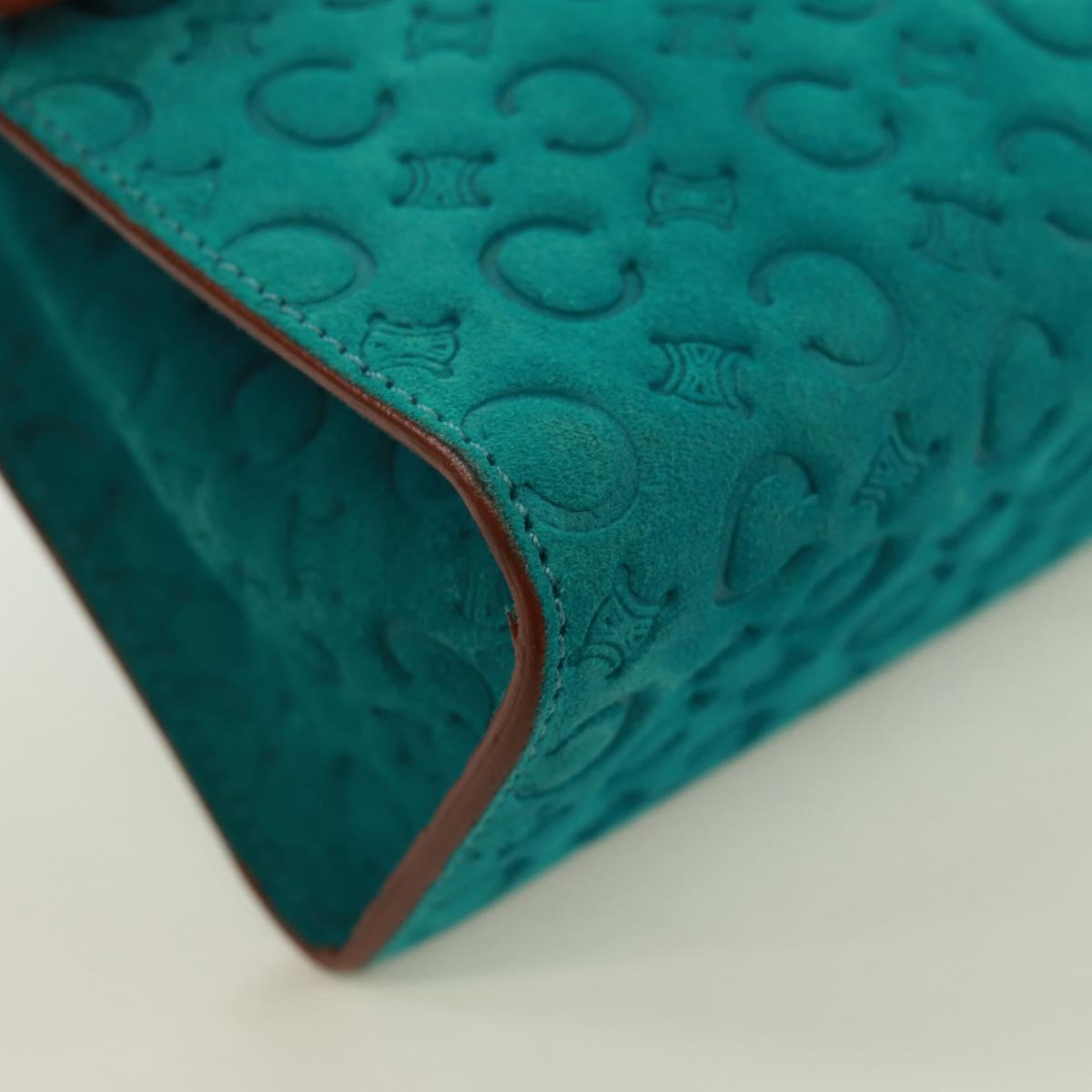 CELINE C Macadam Canvas Hand Bag Suede Turquoise Blue Silver Auth 170908V