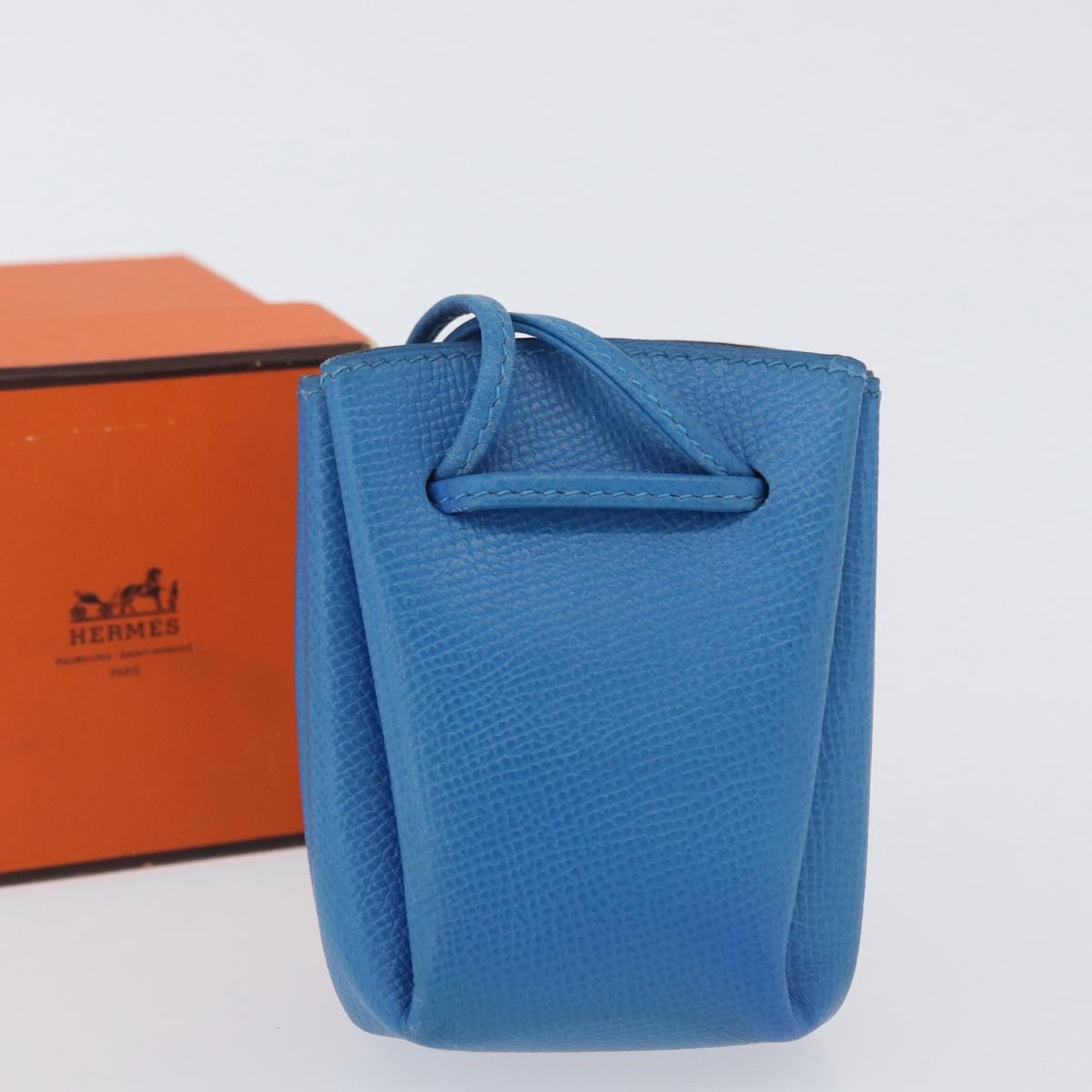HERMES Vespa Pouch Leather Blue Auth 170911