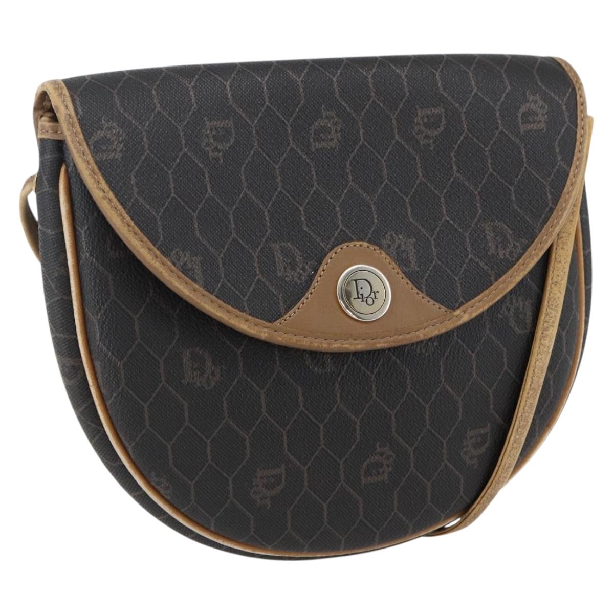 Christian Dior Honeycomb Canvas Shoulder Bag PVC Black Gold Auth 170912