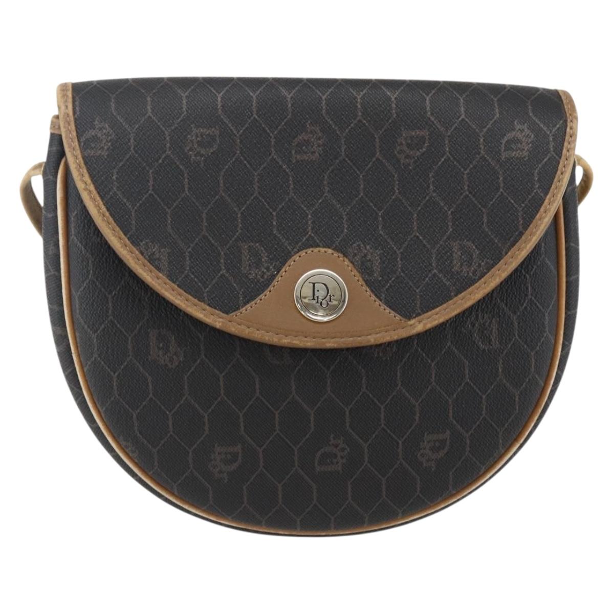 Christian Dior Honeycomb Canvas Shoulder Bag PVC Black Gold Auth 170912