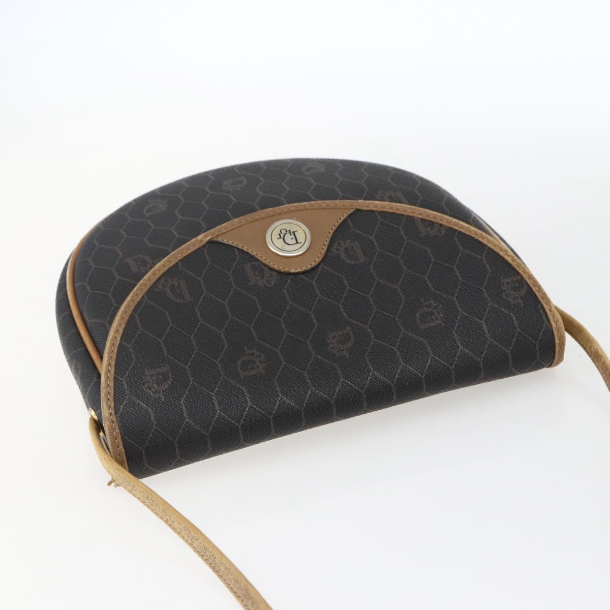 Christian Dior Honeycomb Canvas Shoulder Bag PVC Black Gold Auth 170912