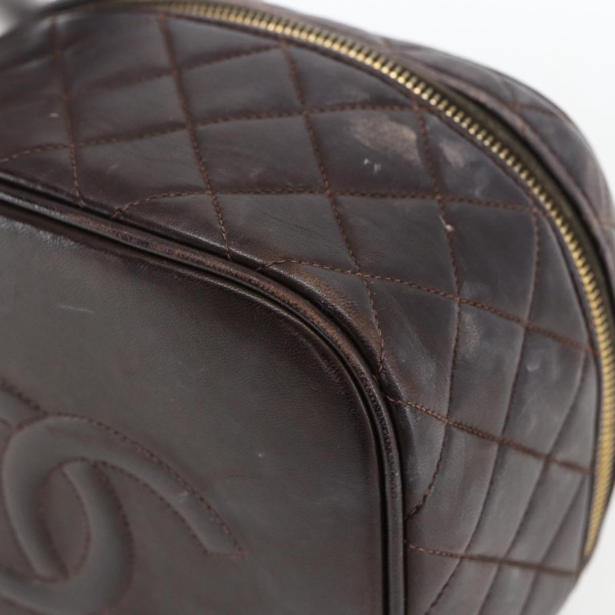 CHANEL Matelasse Vanity Hand Bag Lamb Skin Dark Brown Gold CC Auth 170916