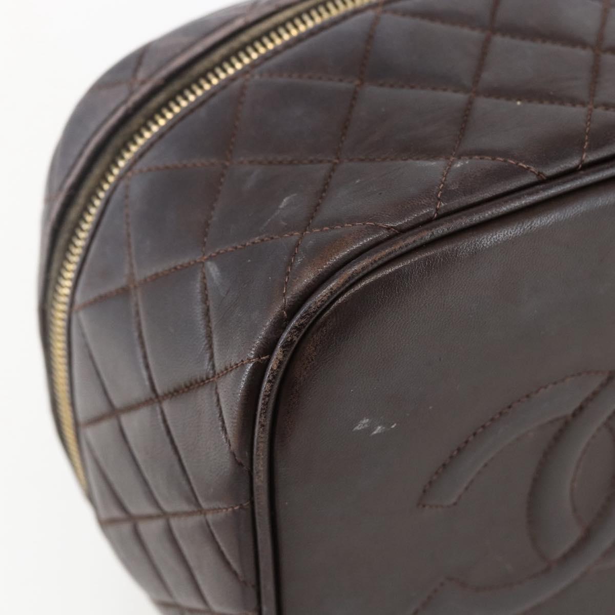 CHANEL Matelasse Vanity Hand Bag Lamb Skin Dark Brown Gold CC Auth 170916