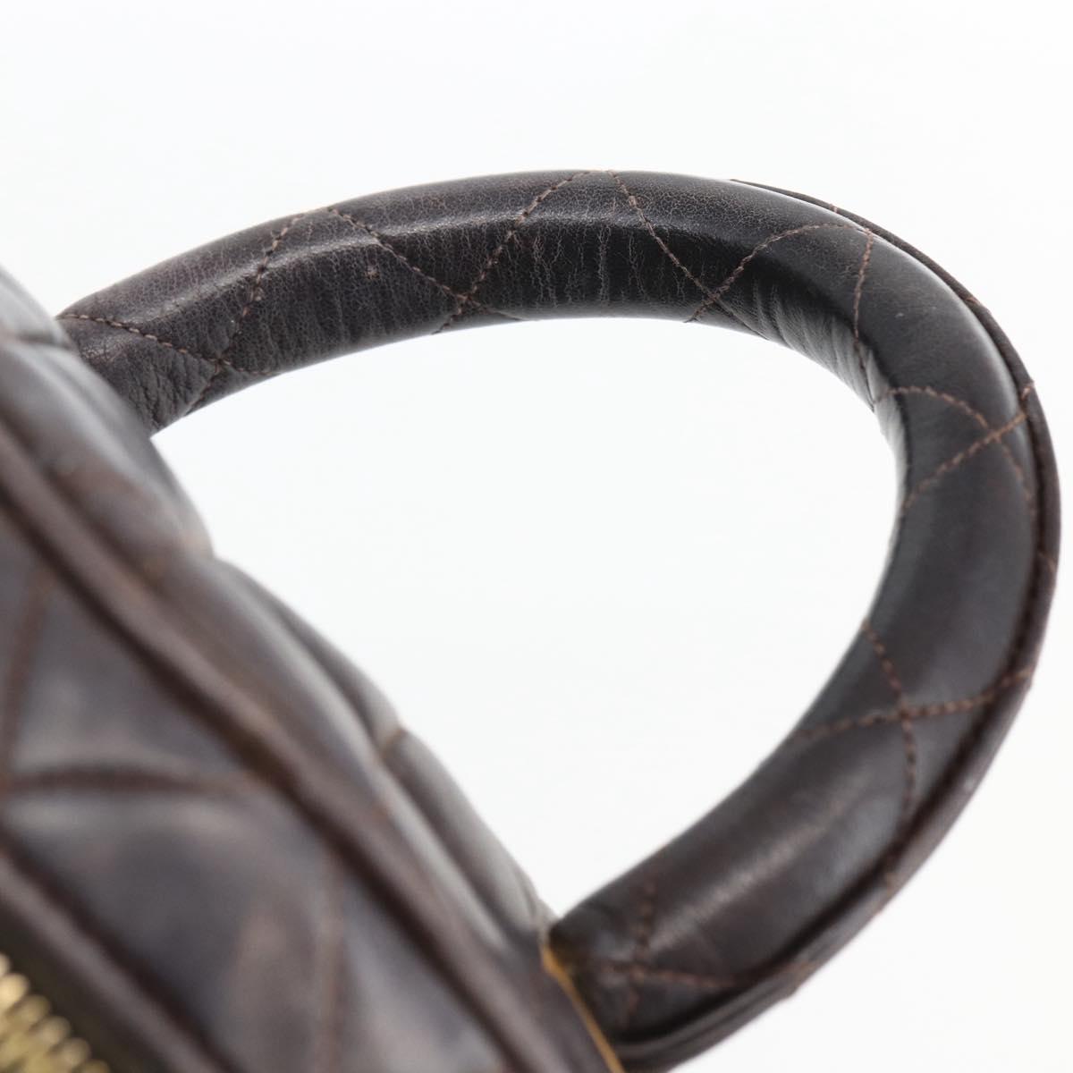 CHANEL Matelasse Vanity Hand Bag Lamb Skin Dark Brown Gold CC Auth 170916