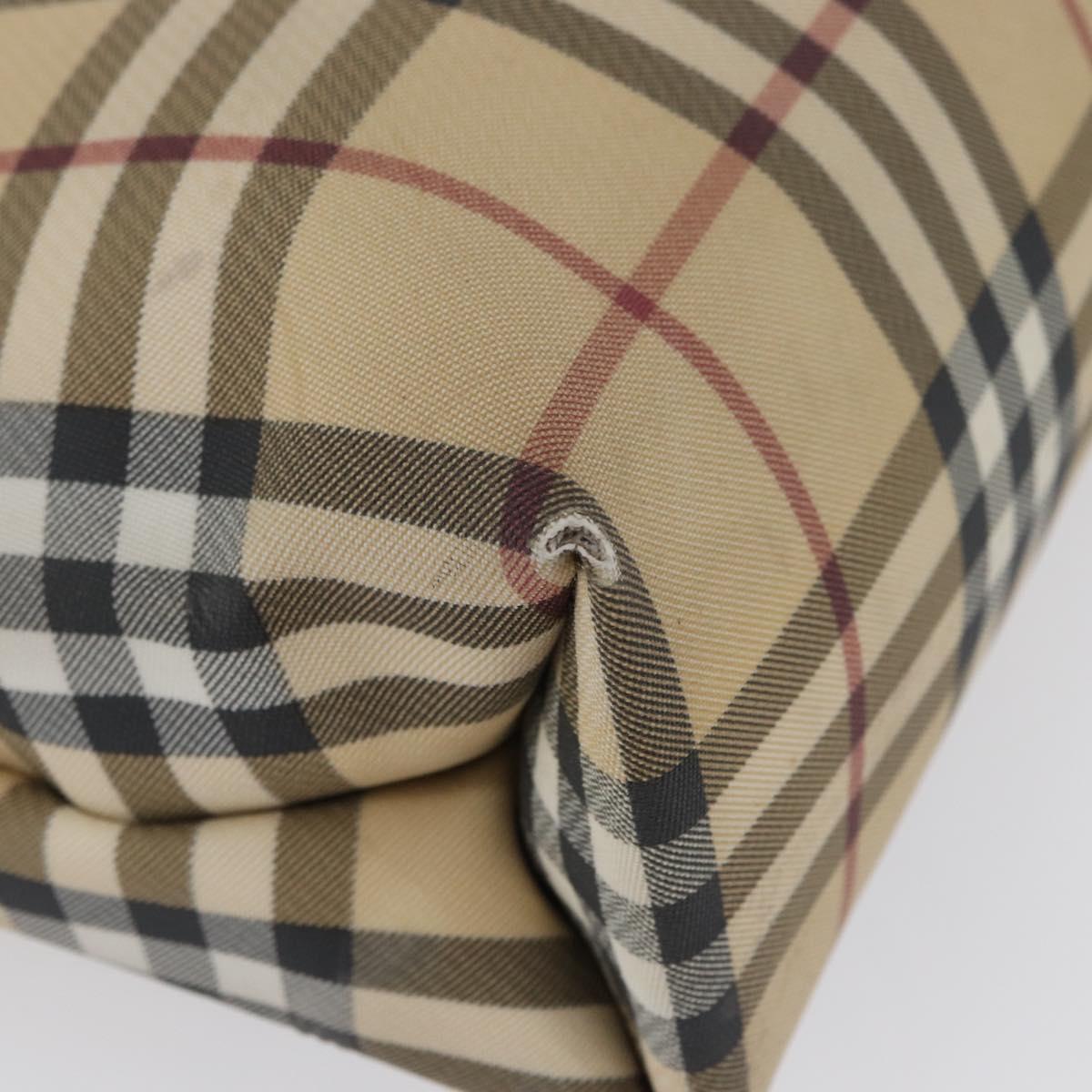 BURBERRY Nova Check Hand Bag PVC Beige Silver Auth 170920