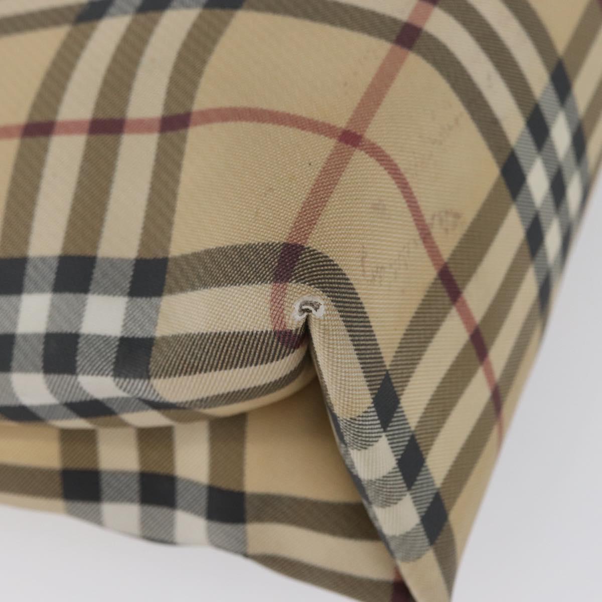 BURBERRY Nova Check Hand Bag PVC Beige Silver Auth 170920
