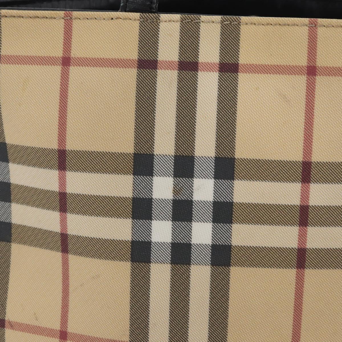 BURBERRY Nova Check Hand Bag PVC Beige Silver Auth 170920