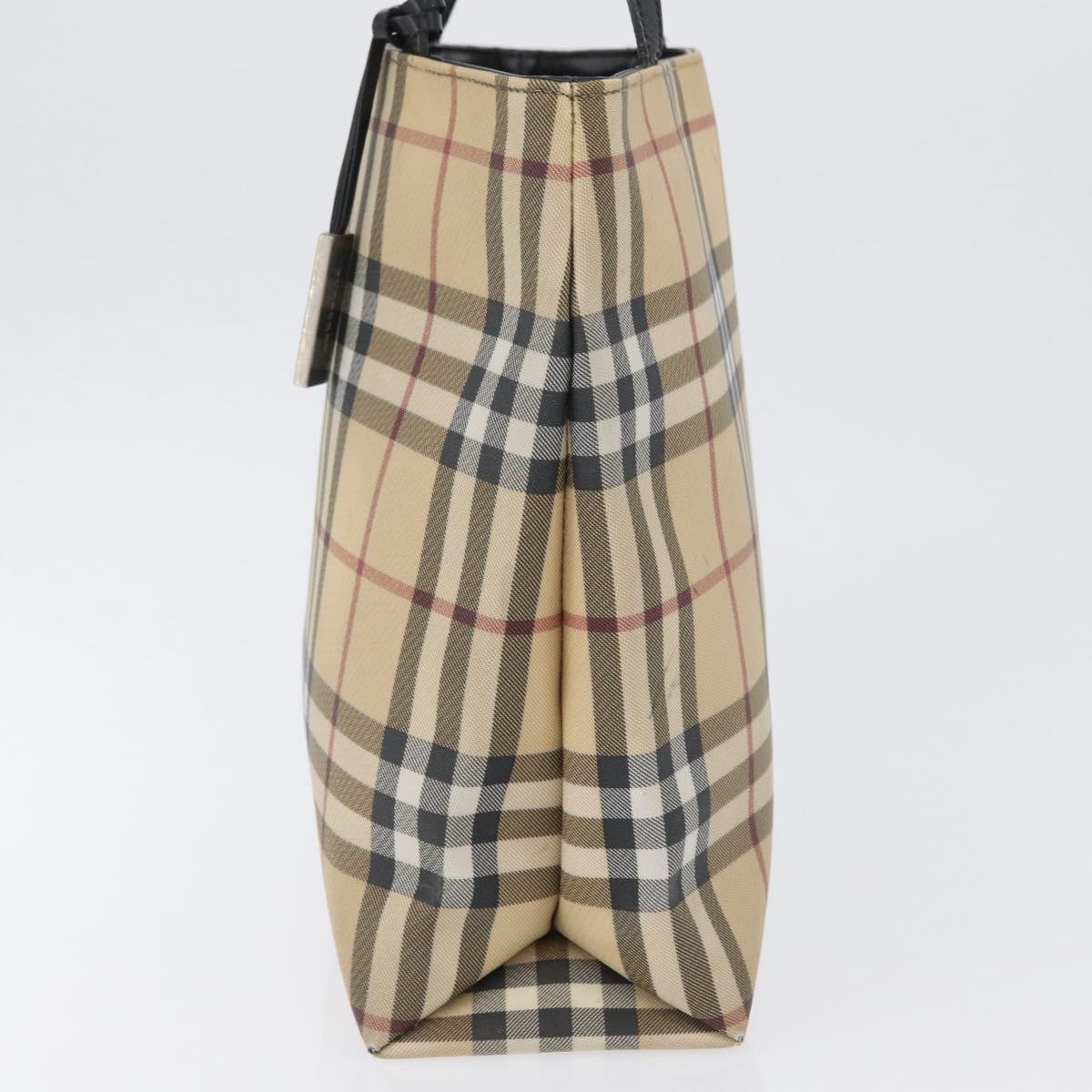 BURBERRY Nova Check Hand Bag PVC Beige Silver Auth 170920