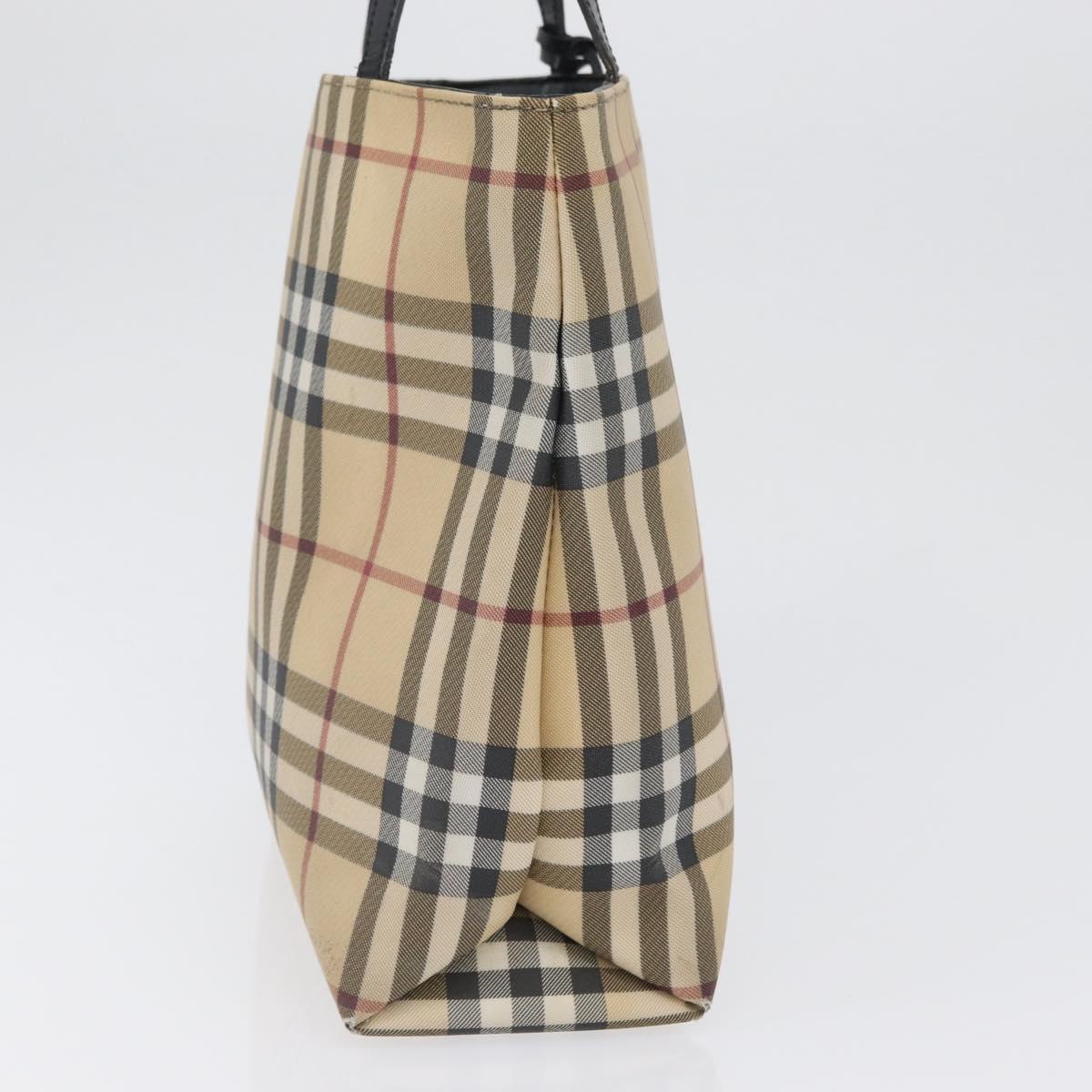 BURBERRY Nova Check Hand Bag PVC Beige Silver Auth 170920