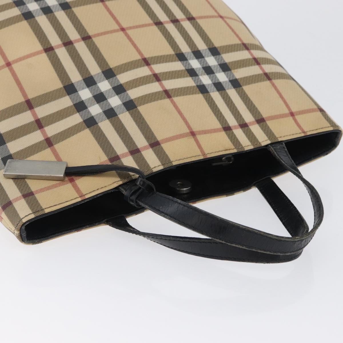 BURBERRY Nova Check Hand Bag PVC Beige Silver Auth 170920