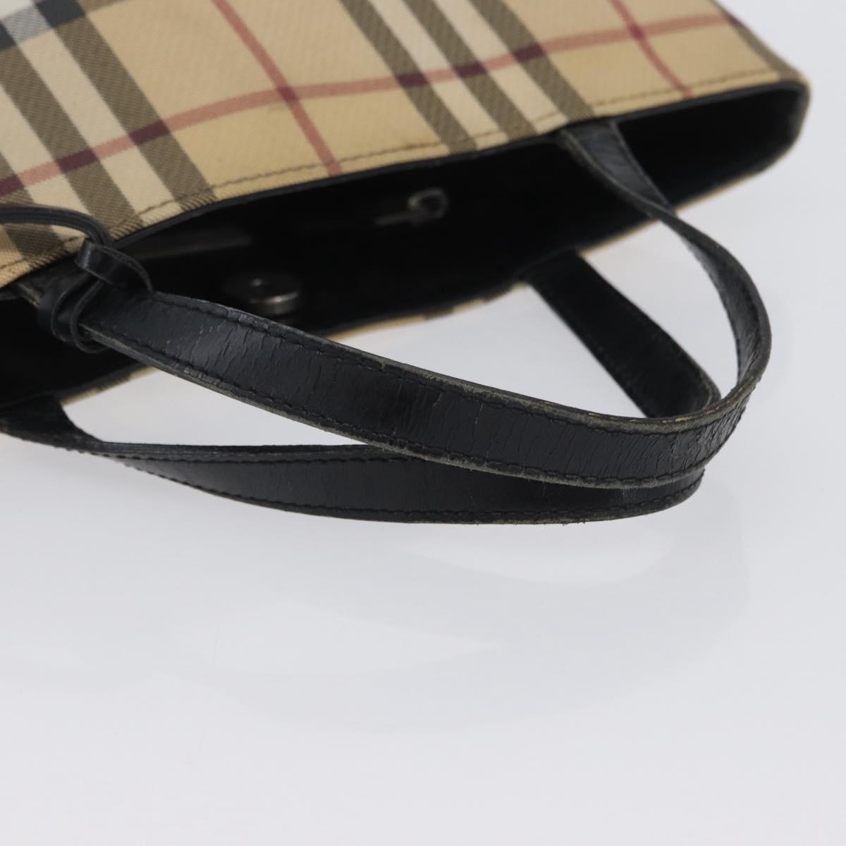 BURBERRY Nova Check Hand Bag PVC Beige Silver Auth 170920