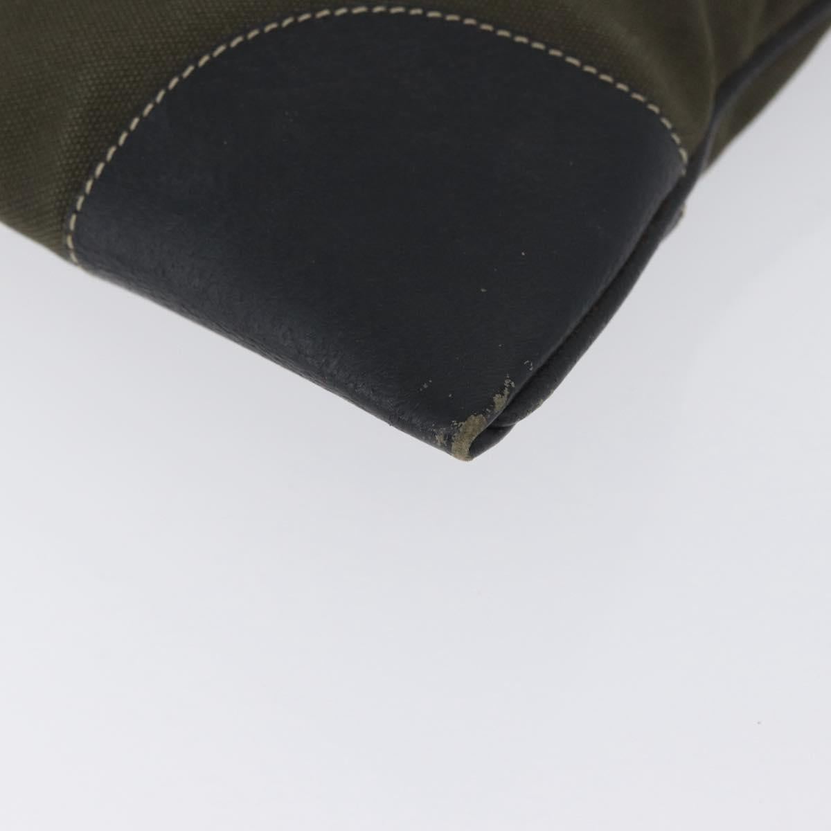 PRADA Hand Bag Canvas Leather Khaki Silver Auth 170921