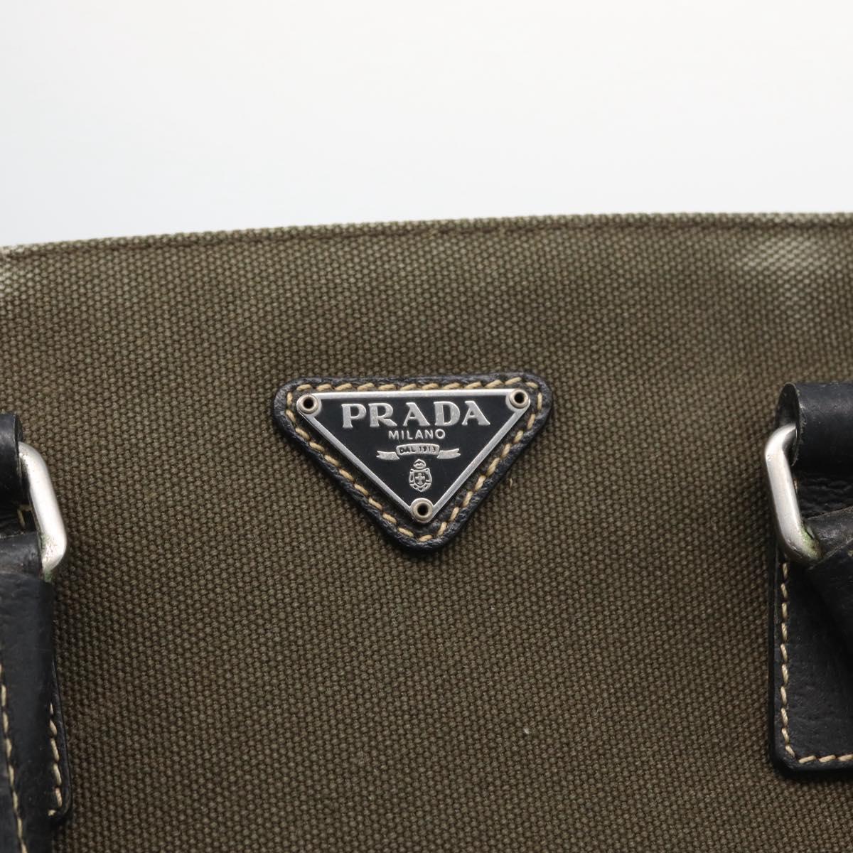 PRADA Hand Bag Canvas Leather Khaki Silver Auth 170921
