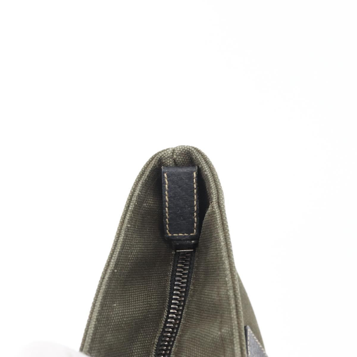 PRADA Hand Bag Canvas Leather Khaki Silver Auth 170921