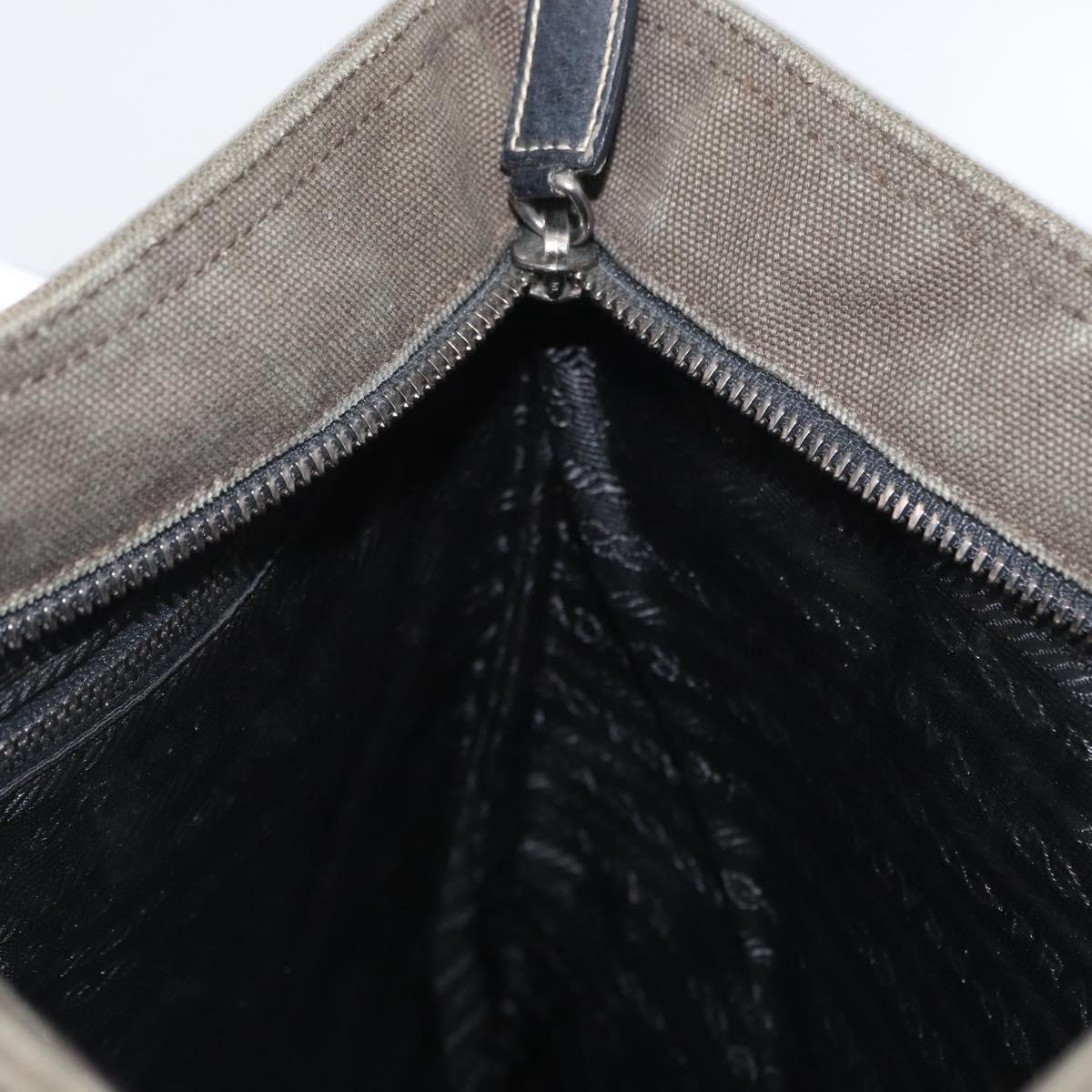 PRADA Hand Bag Canvas Leather Khaki Silver Auth 170921