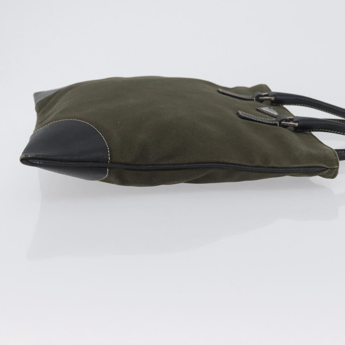 PRADA Hand Bag Canvas Leather Khaki Silver Auth 170921